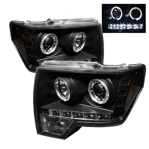 High-Performance LED Halo Headlights for Ford F150 2009-2014 Models - Black/Clear Lens - Upgrade Your Truck's Style & Night Visibility