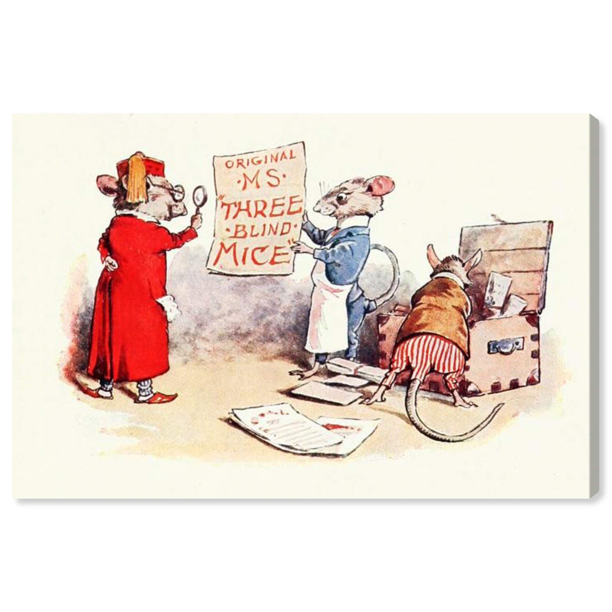 Oliver Gal Artist Co. 'The Three Blind Mice' Fantasy Wall Art Canvas Print – Kids Room Decor, Nursery Décor, Children's Bedroom Art, 36x24 Inches, Red & Brown – Perfect for Playrooms, Bedrooms, and Themed Nurseries