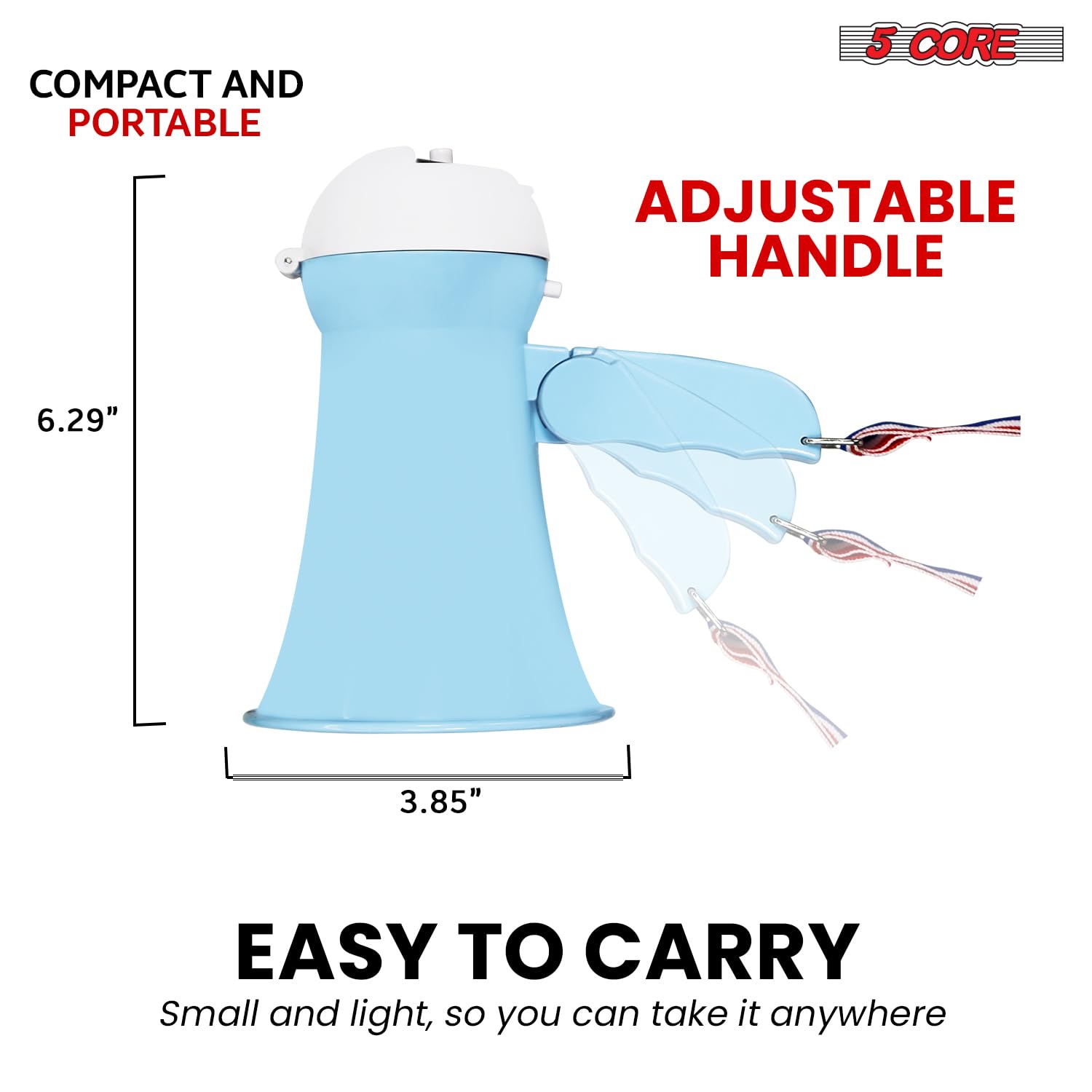 5 Core Megaphone Bullhorn Speaker - 15W Mini Battery Powered Bull Horn with Siren & 400 Yard Range - Perfect for Outdoor Events, Sports Games, Emergency Alerts, and Crowd Control
