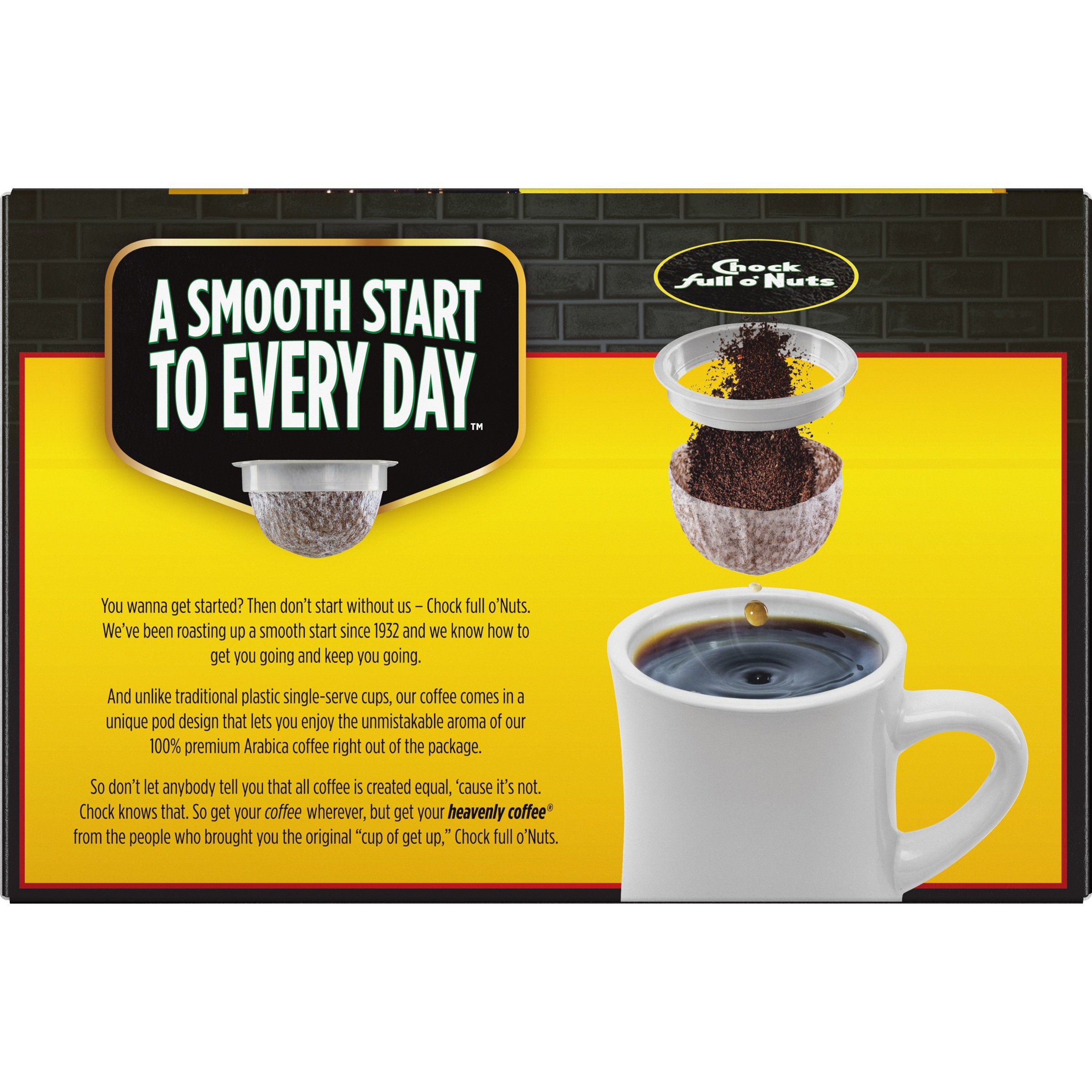 Chock Full o'Nuts 100% Colombian Medium Roast Coffee Pods - 36 Single Serve Cups for Keurig Machines | Perfect for Home, Office & Breakfast Brewing