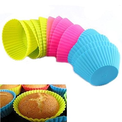Reusable Silicone Baking Cups - 12 Pack Rainbow Cupcake Molds for Baking, Muffins, Cakes, Ice Cream & Puddings | Non-Stick, Dishwasher Safe & Eco-Friendly | Perfect for Parties, Meal Prep & Kids Snacks