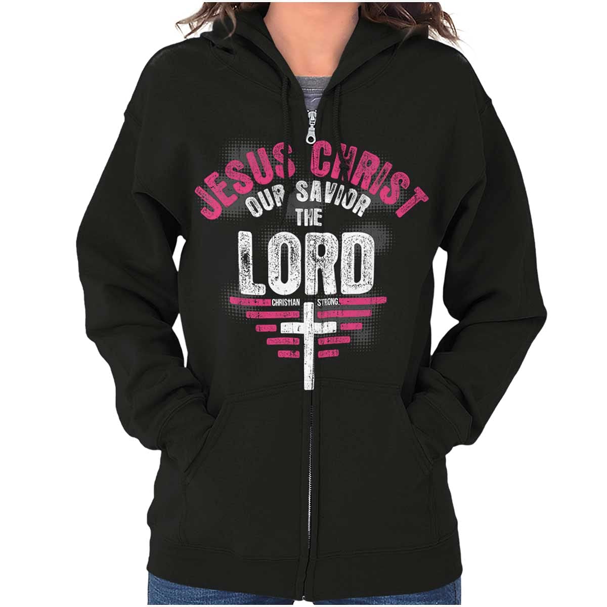 Jesus Christ Our Savior Christian Zip Hoodie Sweatshirt for Women - Comfortable & Stylish Religious Apparel for Church, Bible Study & Everyday Faith Wear