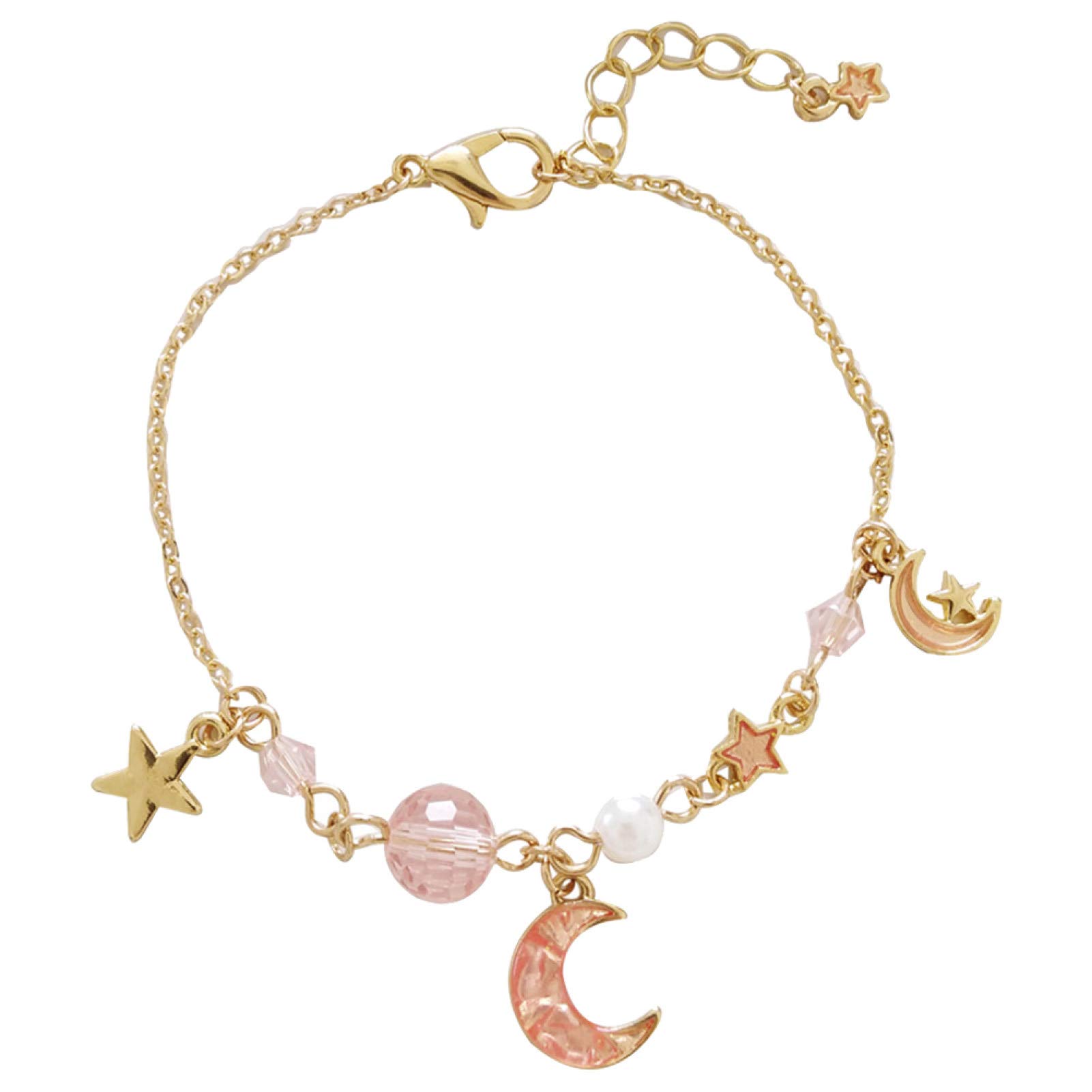 Hislaves Fashion Moon Star Charm Bracelet for Women - Faux Pearl Beads Bangle Jewelry Gift, Perfect for Casual Wear, Date Night & Special Occasions
