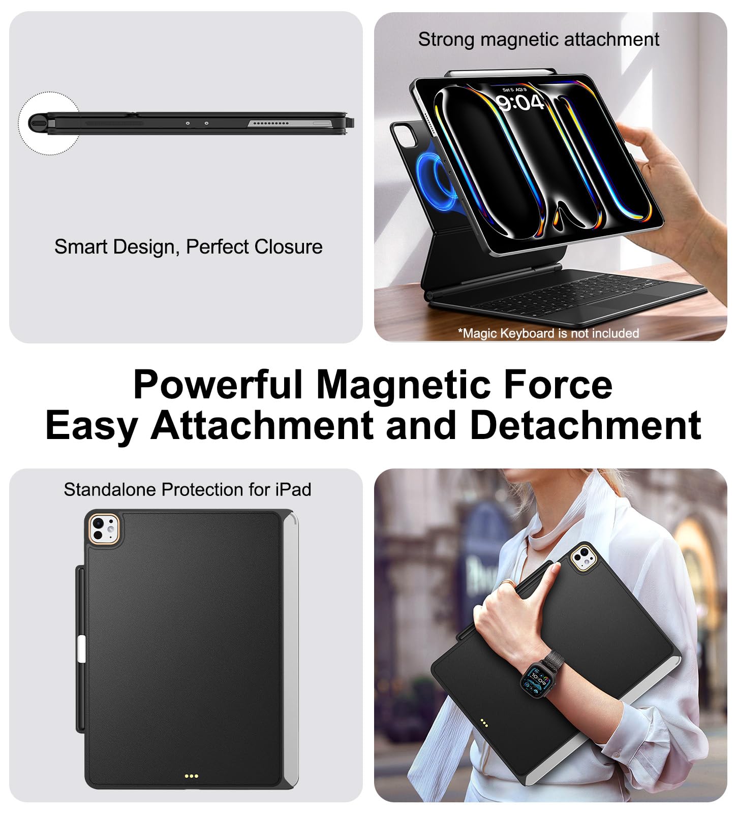 2024 iPad Pro 13-inch M4 Magic Keyboard Compatible Case with Apple Pencil Holder - Slim Durable Leather Folio Cover for Smart Keyboard (Keyboard Not Included) | Perfect for Work, Travel & Home Office Use