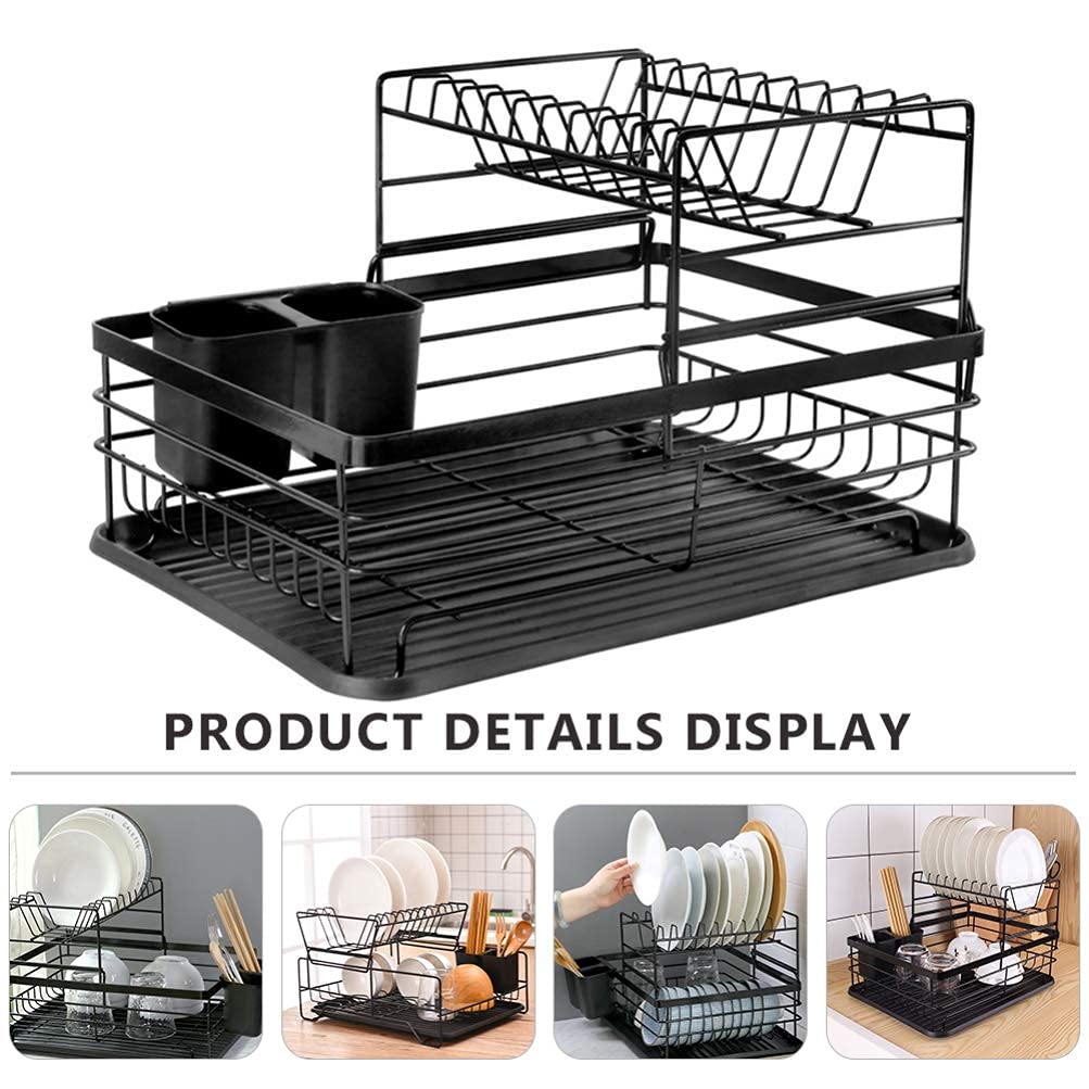 2-Tier Drip Rack & Cutlery Organizer - Drying Tray for Plates, Glasses & Crockery - Space Saving Kitchen Caddy for Dish Drying & Utensil Storage (Perfect for Small Kitchens & Dish Racks)