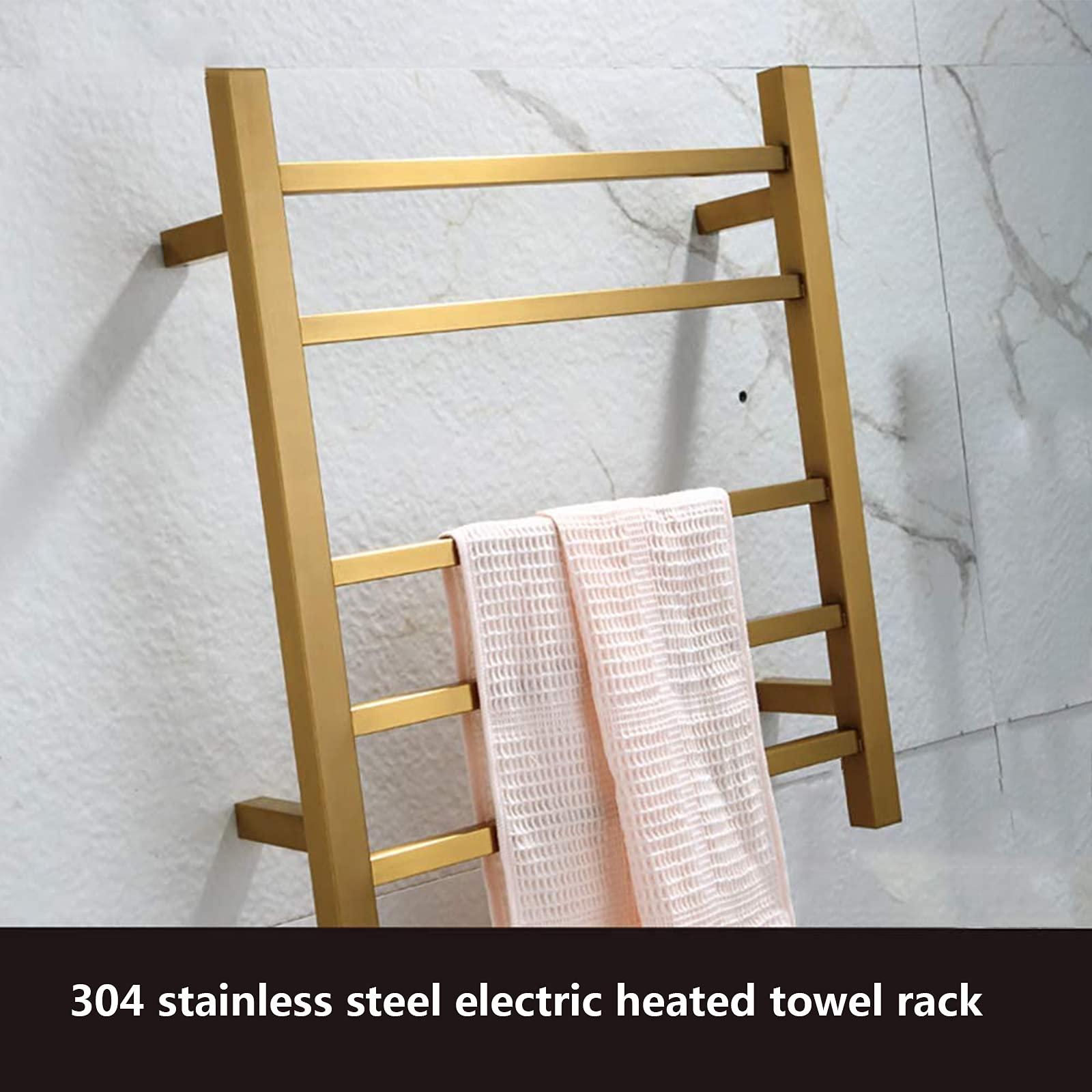 Premium 60W Electric Heated Towel Rack - Brushed Gold 304 Stainless Steel Wall Mounted Towel Warmer & Drying Rail with Switch for Bathroom & Spa - Perfect for Luxury Hotels, Home Bathrooms and Wellness Centers