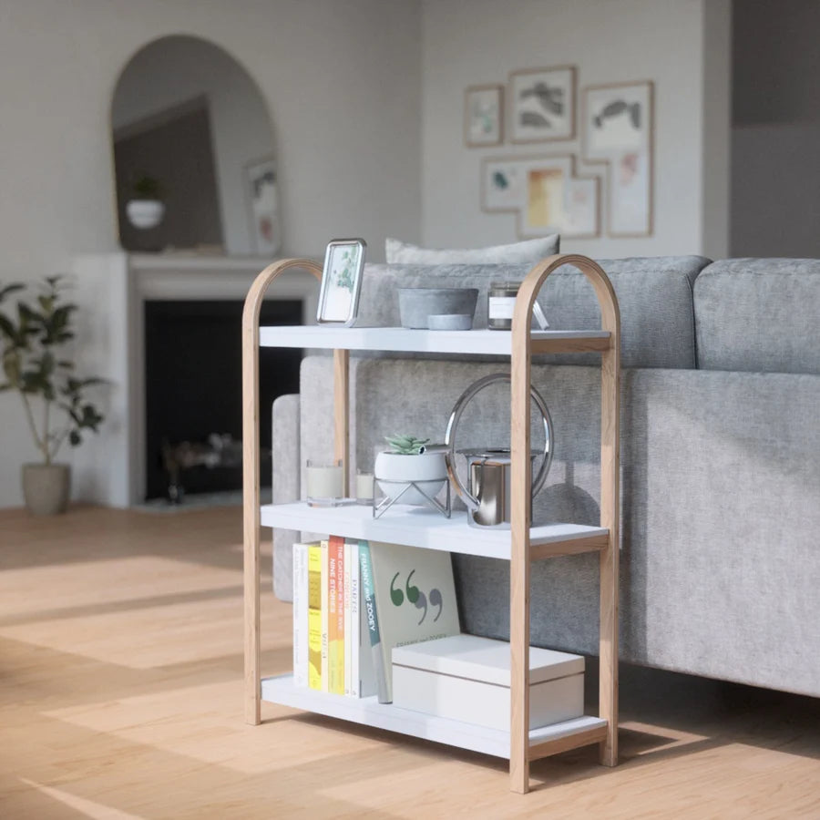 3-Tier White/Natural Freestanding Shelf - Bellwood Storage Organizer for Living Room, Bedroom, or Office