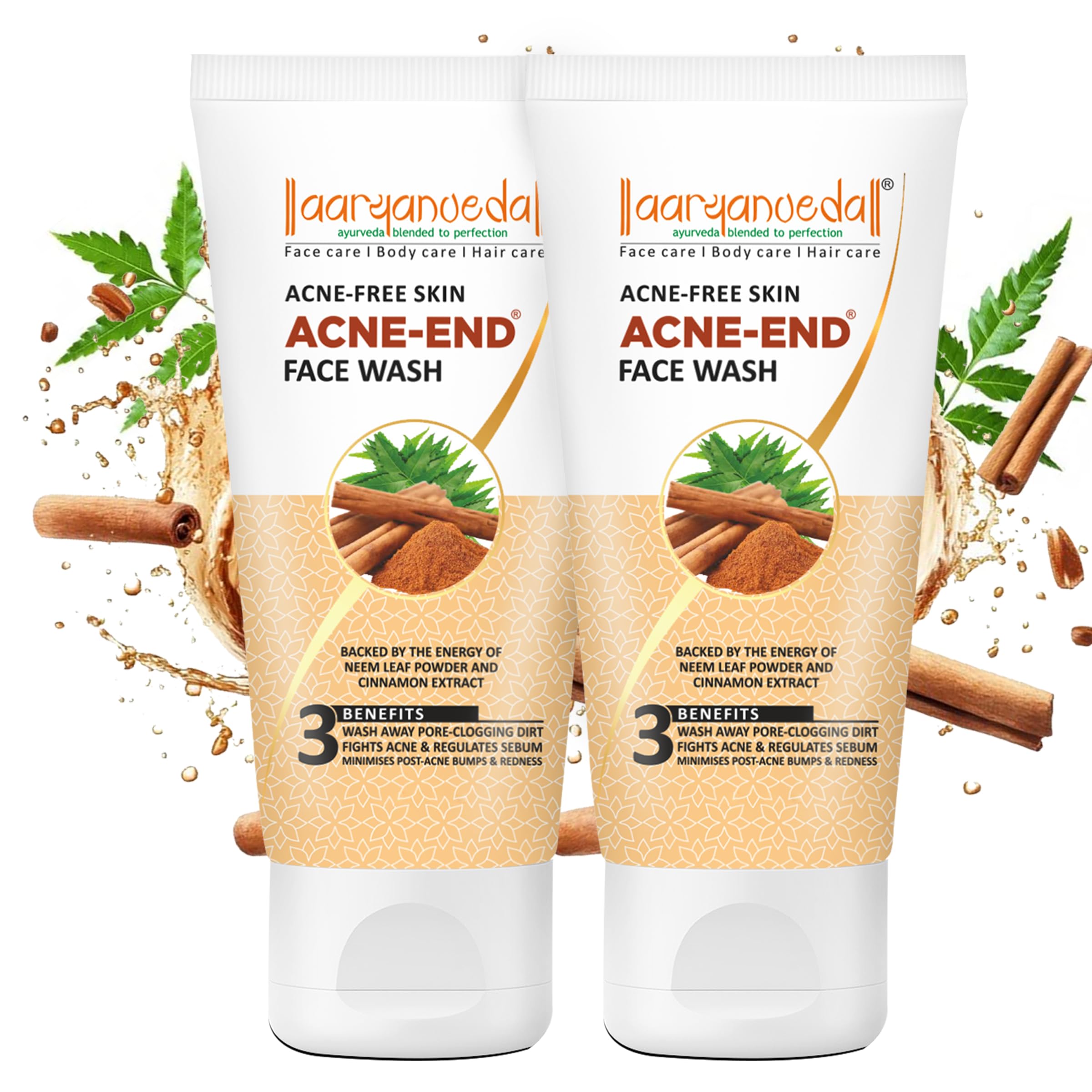 Aryanveda Anti Acne Face Wash with Neem, Tulsi & Tea Tree Oil - 100ml (Pack of 2) for Men & Women - Clears Breakouts & Prevents Pimples - Perfect for Daily Skincare Routine & Oily Skin Care