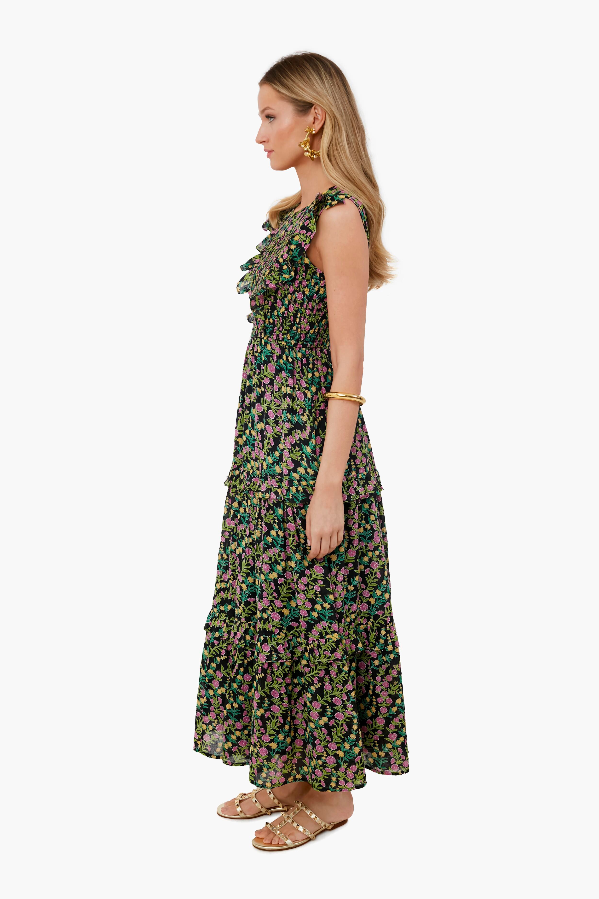 Elegant Black Iris Floral Print Dress for Women - Perfect for Weddings, Parties & Special Occasions