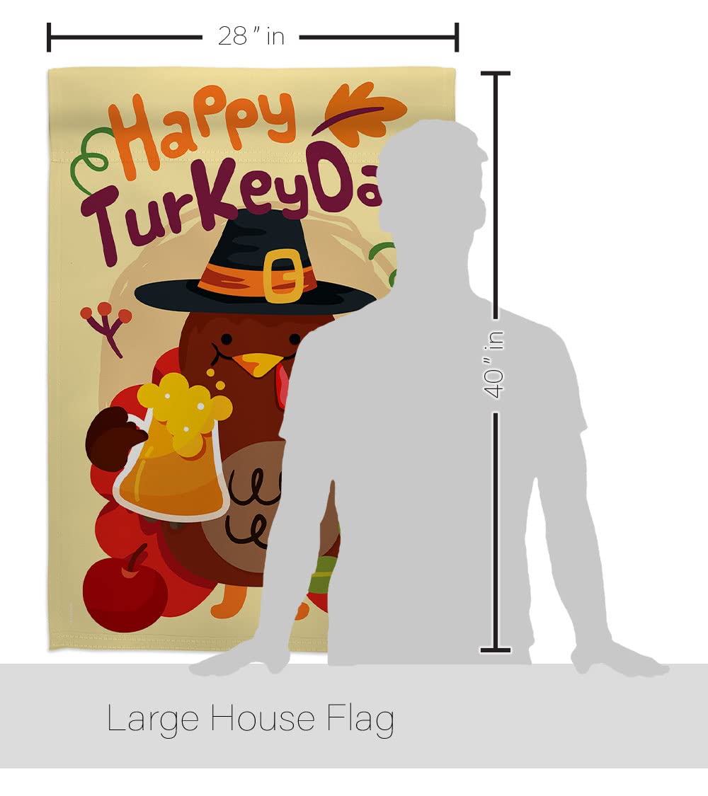 Happy Turkey Day Fall Flag - Thick Fabric Thanksgiving Decor for Home