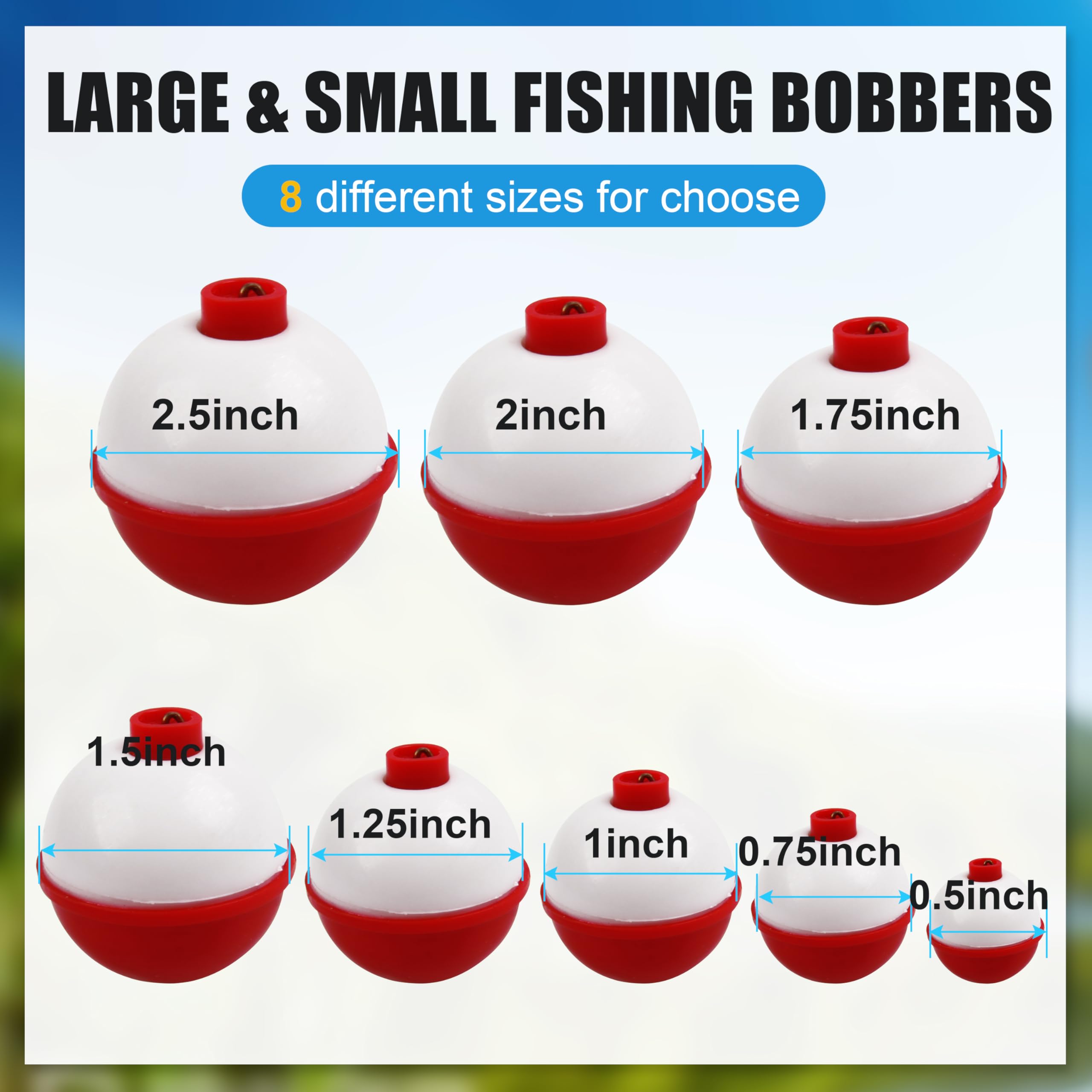 **SILANON Fishing Bobbers Set - Hard ABS Snap-On Round Floats (0.5-2.5 Inch) - Red & White Buoy Floats for Freshwater & Saltwater Fishing - Ideal for Bass, Trout, and Panfish**