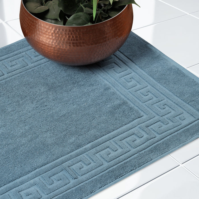 Premium Cotton 2-Piece Greek Key Border Bath Mat Set - Ultra Absorbent, Non-Slip Bathroom Rug - Perfect for Modern Bathrooms, Master Suites & Spa-Like Retreats