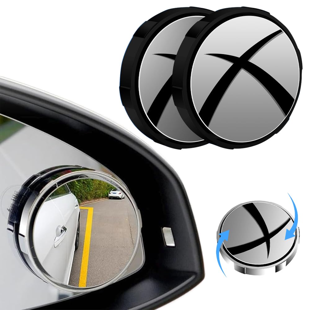 2024 New Suction Cup Car Convex Blind Spot Mirror 2PCS - 360° Wide Angle Side Mirror for All Vehicles (Black) | Eliminate Blind Spots & Enhance Driving Safety for Sedans, SUVs, Trucks