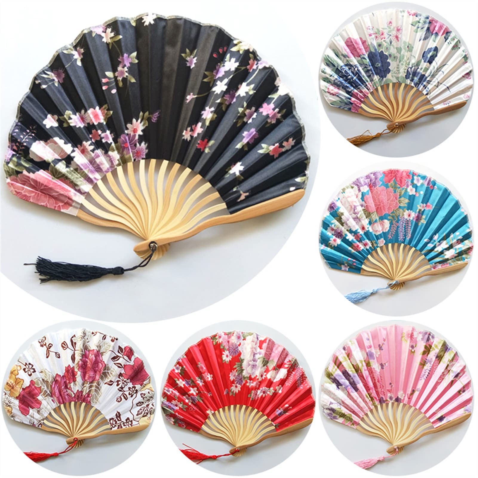 3 Pcs Chinese Style Handheld Fans - Personalized Silk Bamboo Folding Fans for Wedding, Dance & Party Decor - Elegant White & Black Floral Design - Perfect for Summer Cooling, Cultural Events & Photo Props