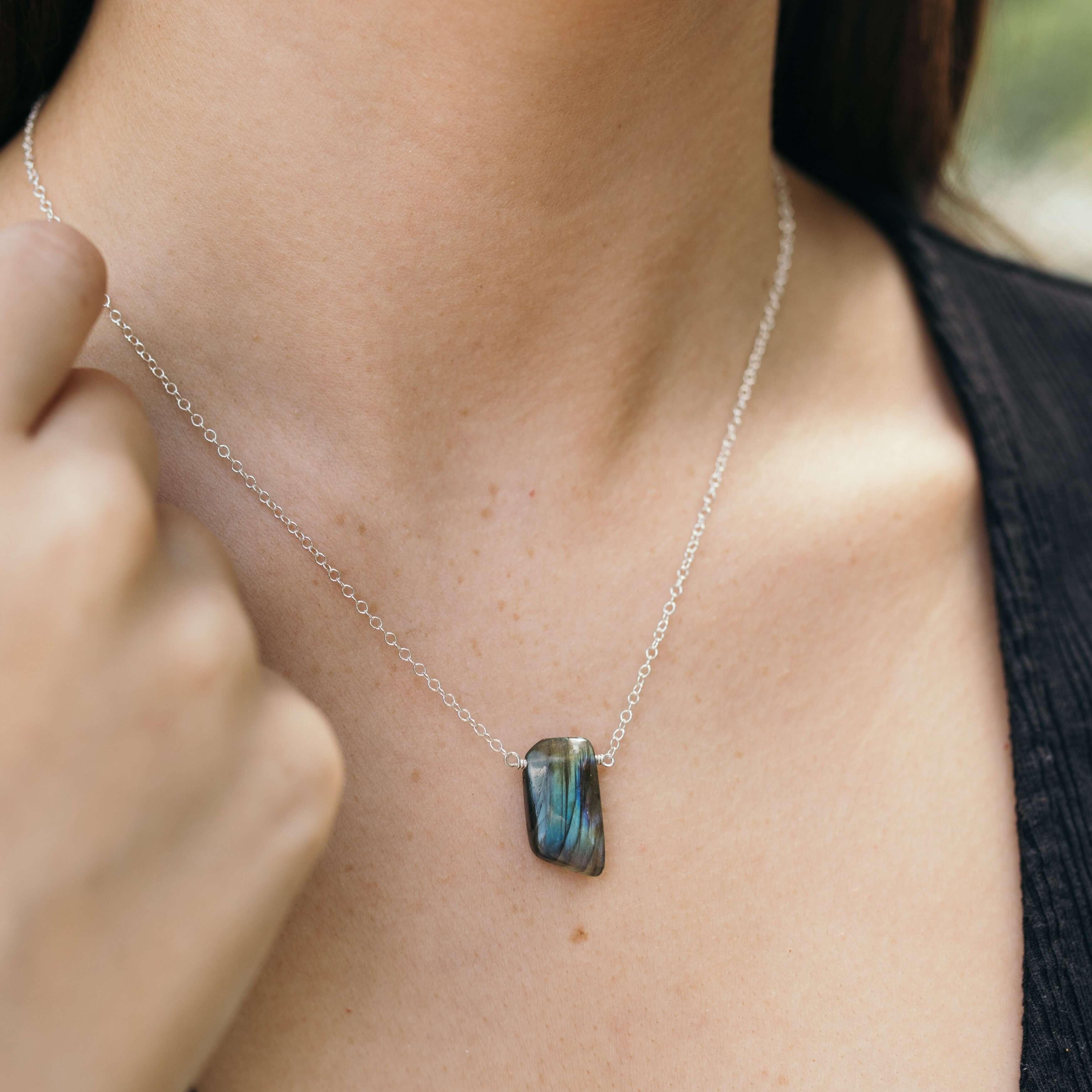 Natural Labradorite Crystal Slab Necklace - Smooth Grey Gemstone Jewelry for Women, Healing & Spiritual Energy | Perfect for Meditation, Yoga & Everyday Wear