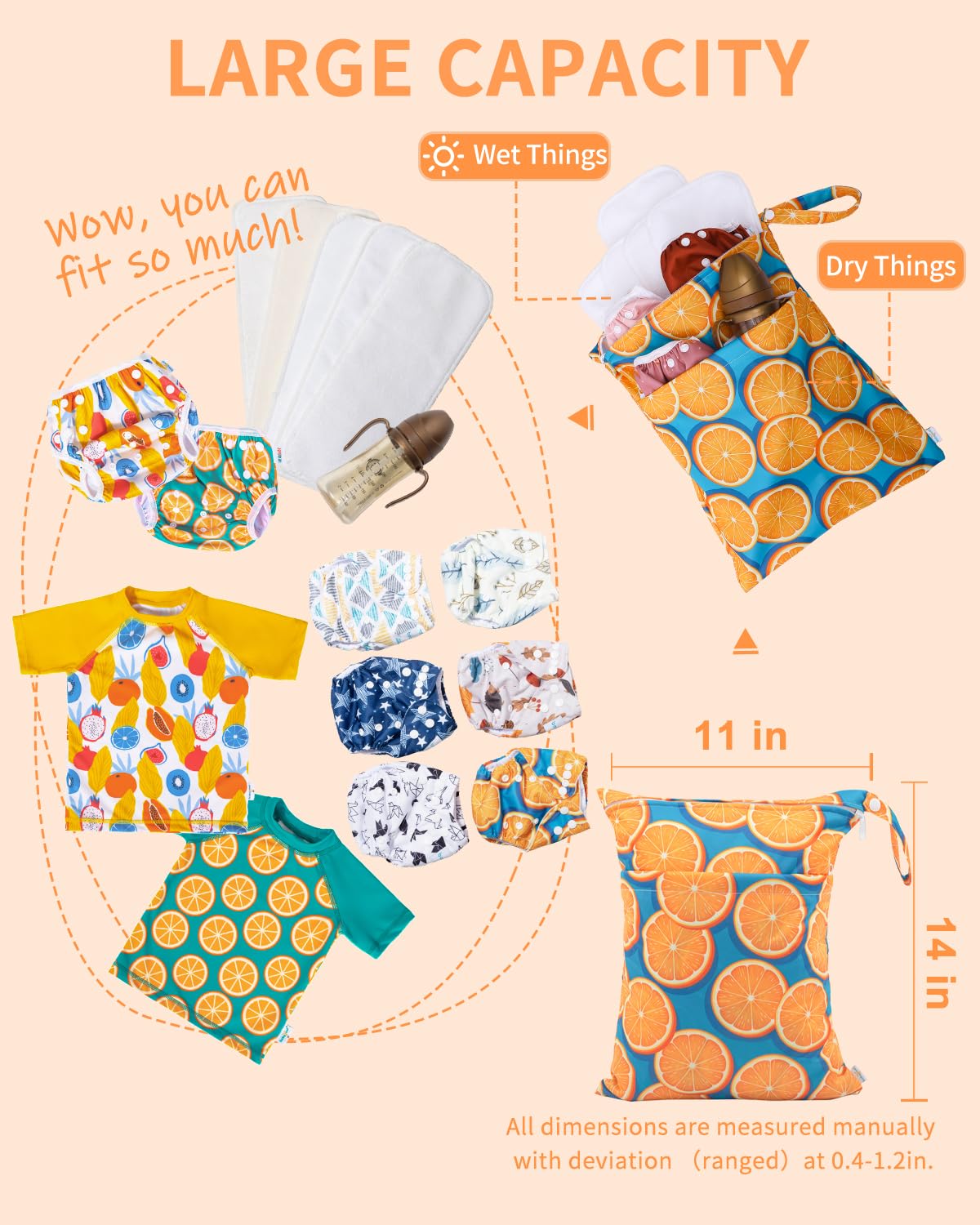 Babygoal Wet Dry Bags for Diapers - Reusable Waterproof Travel Organizer for Baby Clothes, Swimsuits & Wet Items - 3 Pack with Dual Zippered Pockets - Perfect for Nursery, Beach, Pool, Gym & Daycare Use