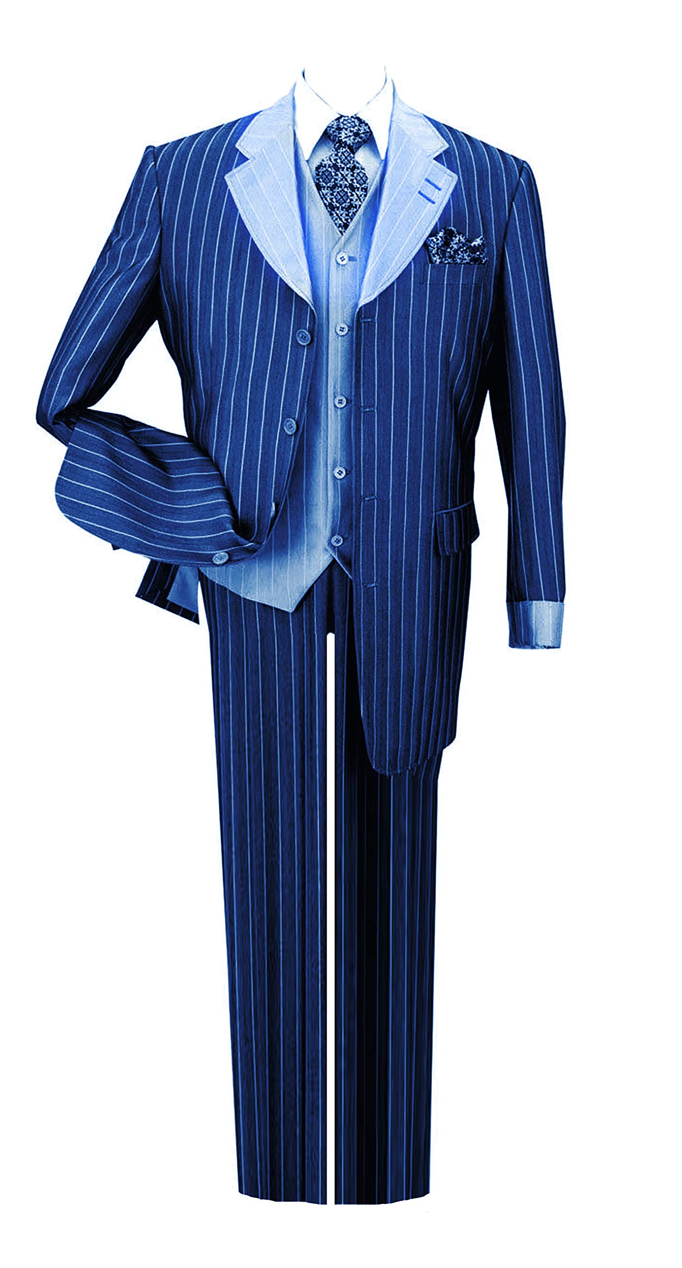 Stylish Pinestripe Men's Suit Set with Contrast Collar & Cuffs - Formal Business Attire for Weddings, Office & Special Occasions (4 Color Options)