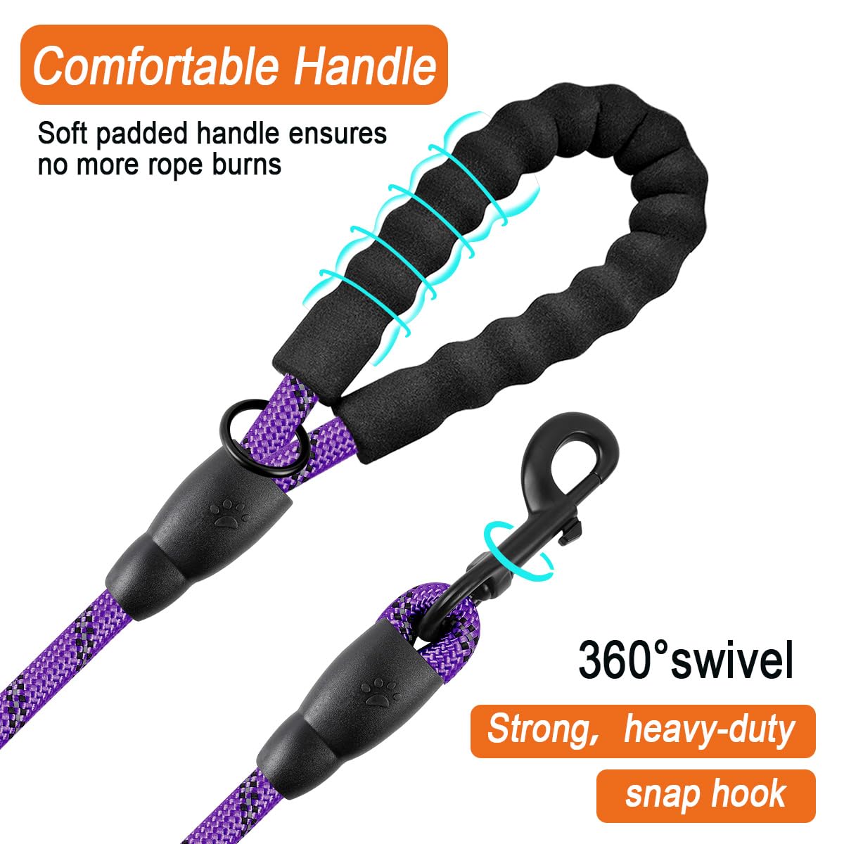 BARKBAY Heavy Duty Dog Leash 2 Pack - 5FT Strong Reflective Leashes with Padded Handle for Large Dogs, Walking, Running & Training | Durable Purple & Black Pet Leash for Medium to Large Breeds | Perfect for Night Walks, Jogging & Outdoor Adventures
