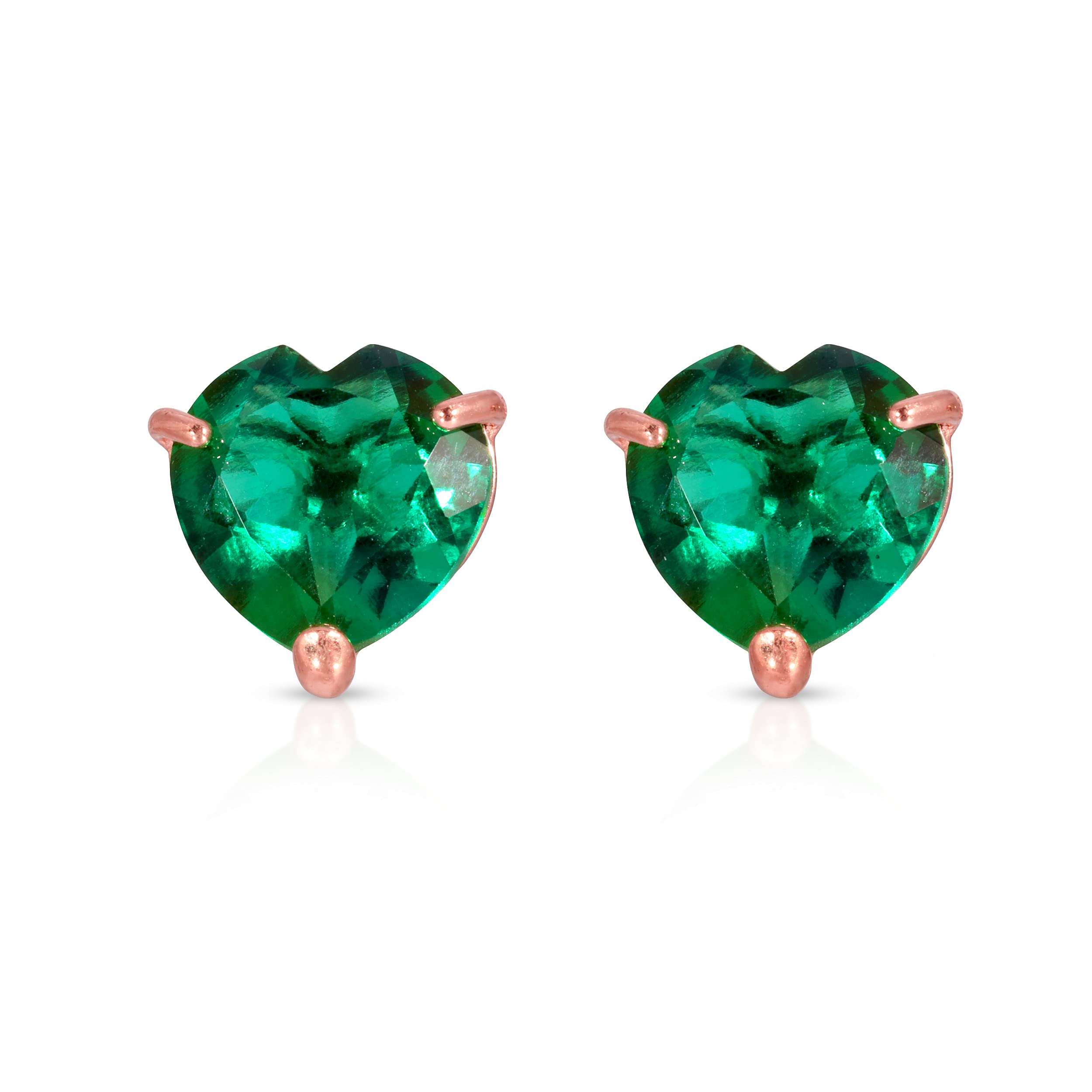 14K Solid Rose Gold Lab-Grown Heart Emerald Necklace & Earring Set - AAA Grade Jewelry for Women | Valentine's Day Gift, Anniversary Present, Bridal Party Accessories