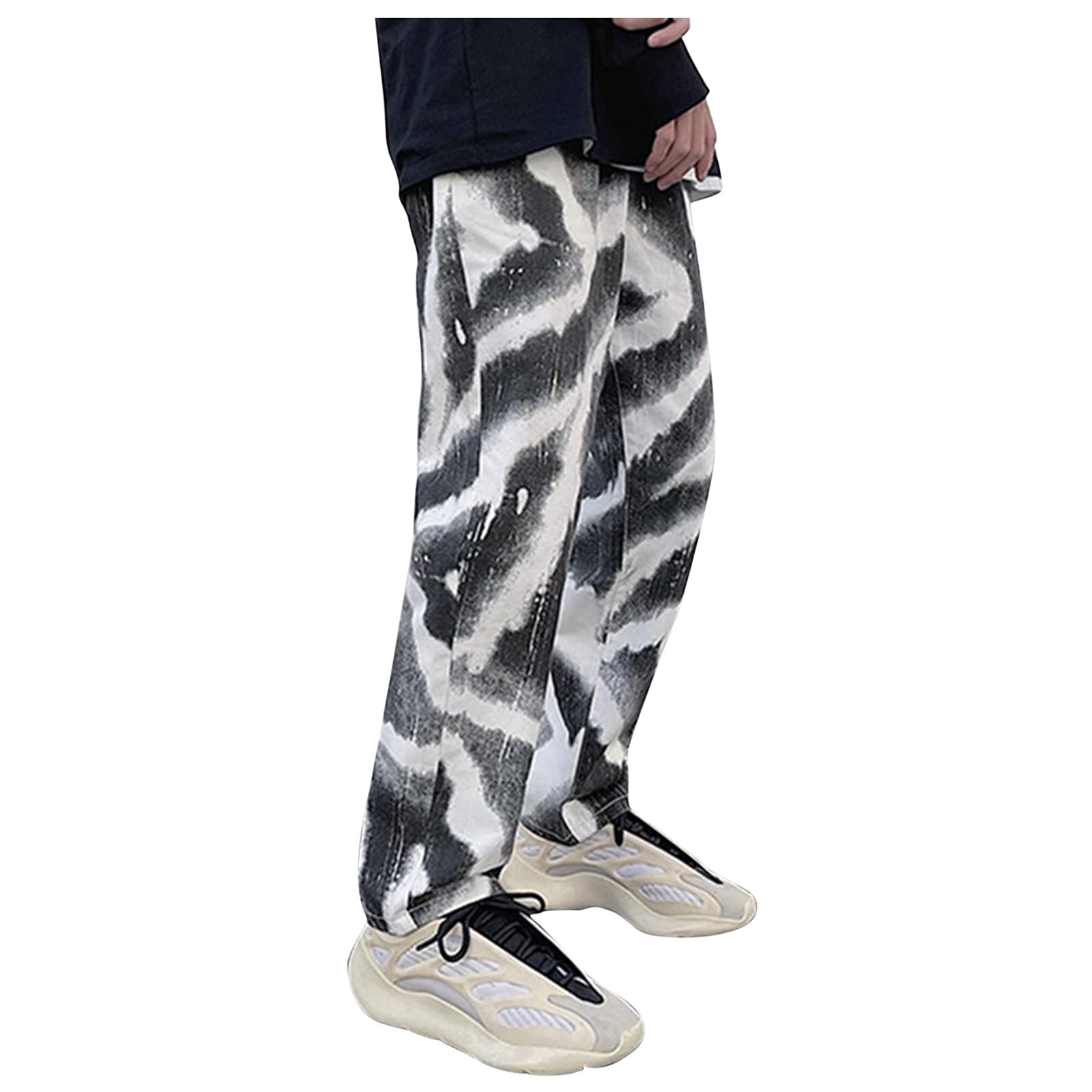 Men's Straight Casual Denim Jeans with Drawstring Waist & Pockets - Comfortable Printed Trousers for Everyday Wear, Street Style & Outdoor Activities