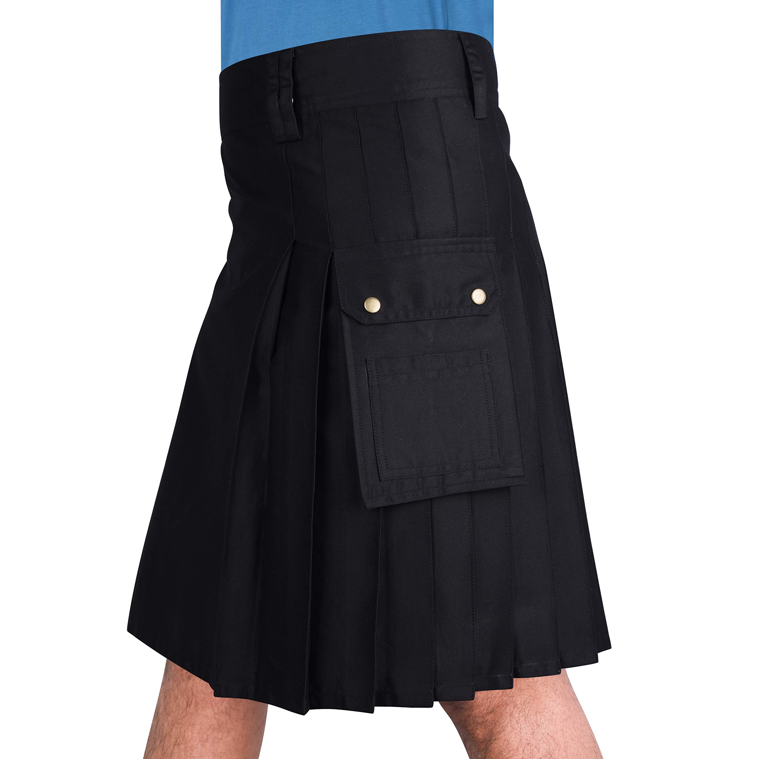Men's Black Cotton Utility Kilt with Cargo Pockets - Durable & Stylish Kilt for Outdoor Activities, Festivals & Cosplay