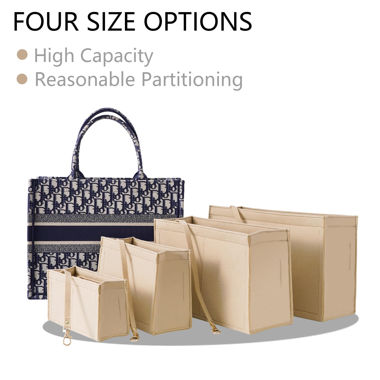 Premium Felt Purse Insert Organizer for Medium Dior Book Tote - Multiple Pockets (Large, Khaki) | Perfect for Travel, Work & Daily Essentials Organization