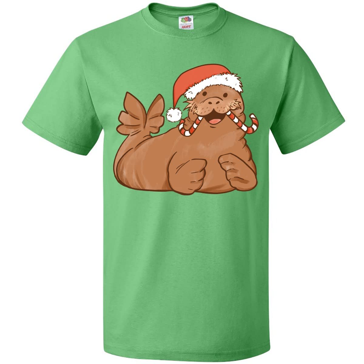 Inktastic Candy Cane Walrus Christmas T-Shirt for Men & Women - Funny Holiday Graphic Tee for Xmas Parties & Gifts