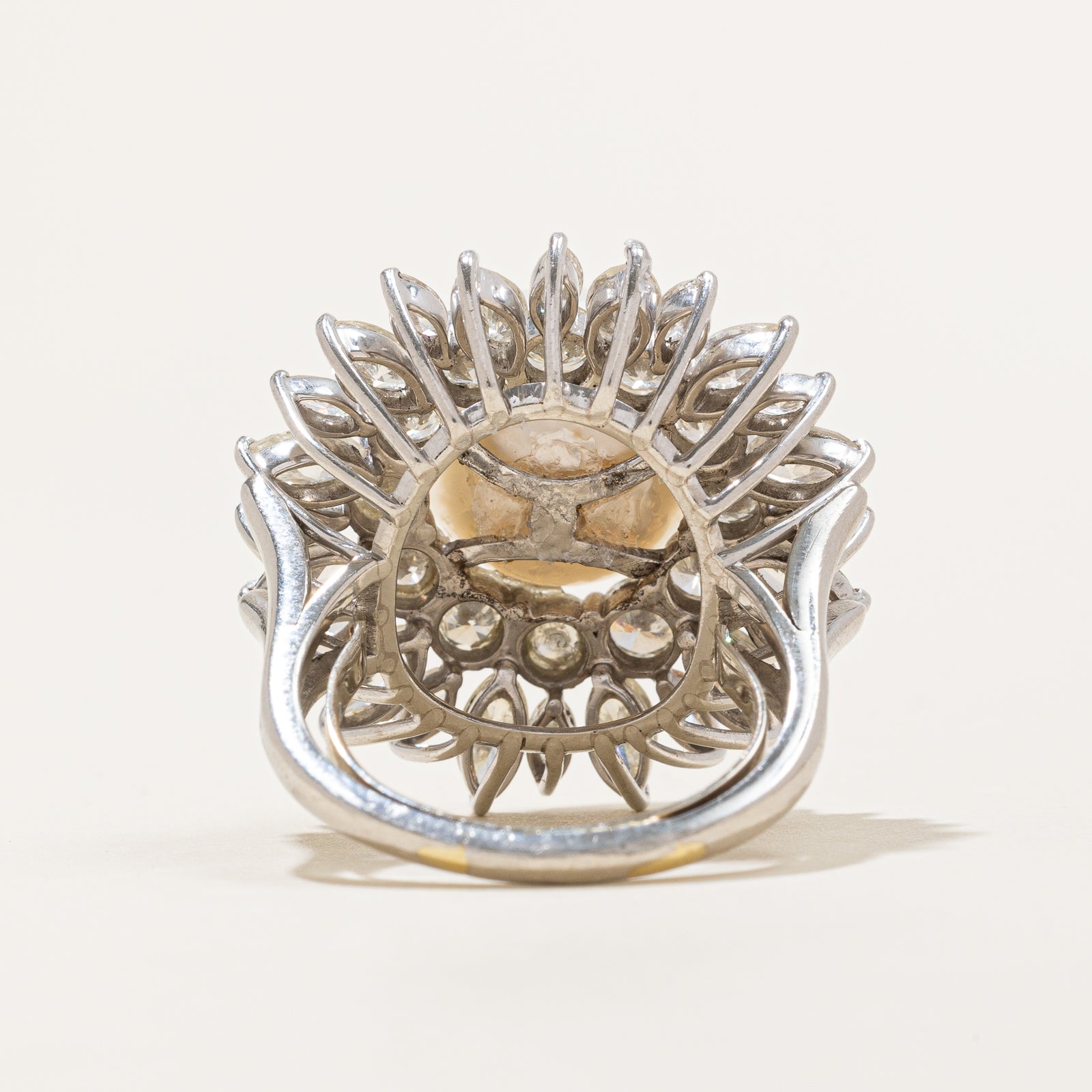 Elegant 12.50mm Pearl & Diamond Cocktail Ring | 4.92 Carat Total Weight | Size 8 | Perfect for Evening Parties, Weddings & Special Occasions