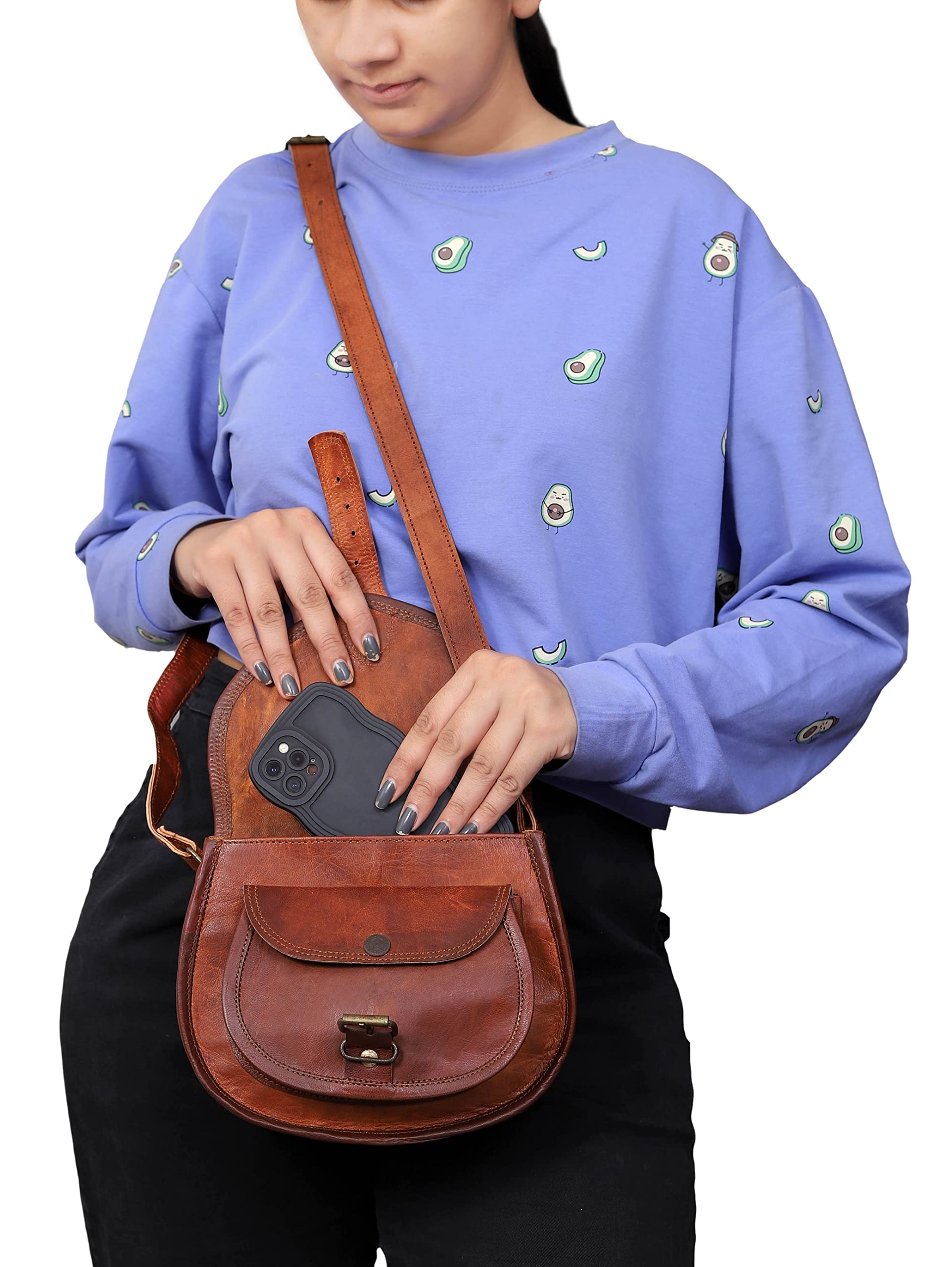 Vintage Style Genuine Brown Leather Crossbody Shoulder Bag for Women - 9