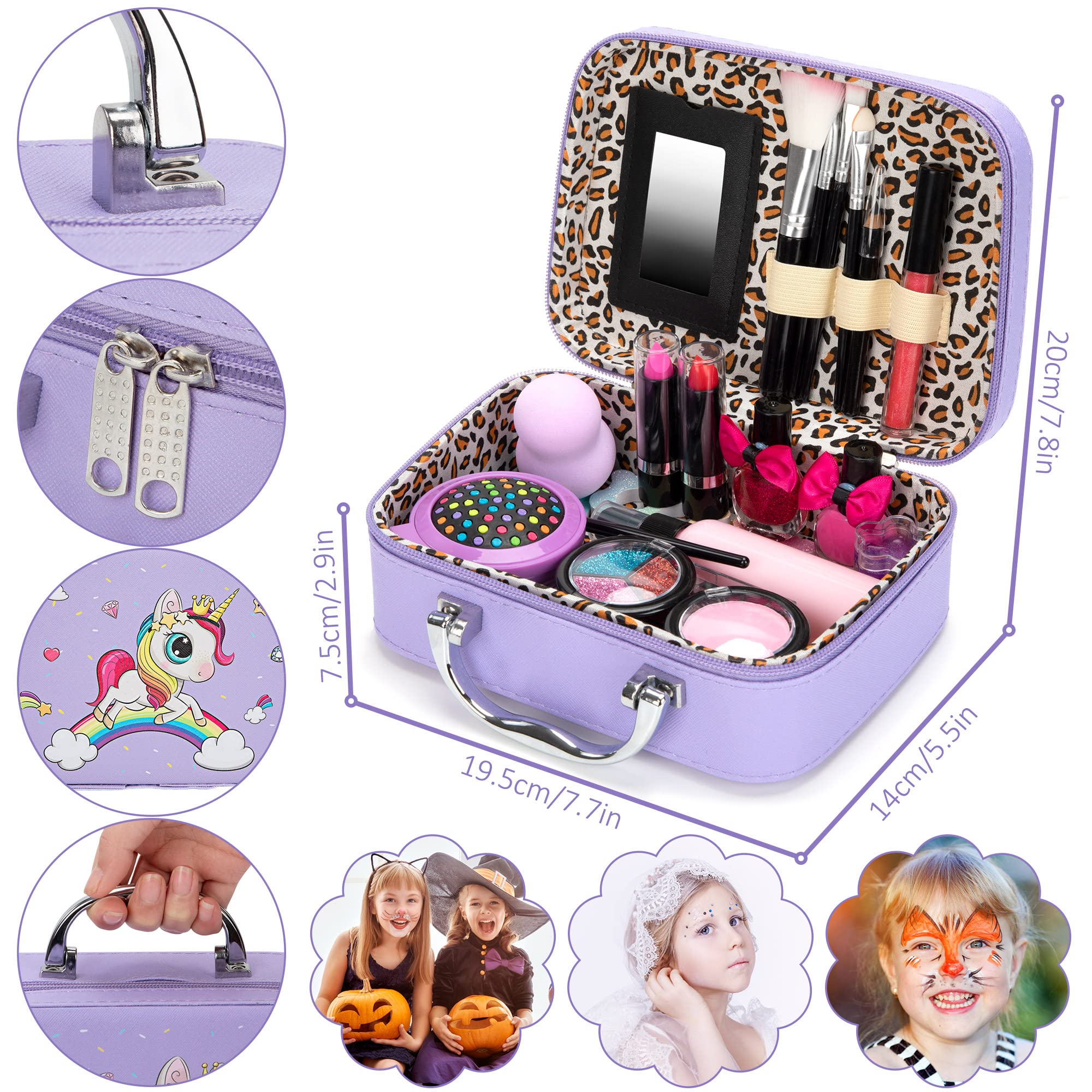Washable Kids Makeup Toy Set, Unicorn Princess Cosmetic Kit with Travel Case - Birthday Gift for Girls Ages 4-12 - Perfect for Pretend Play, Dress-Up & Party Fun
