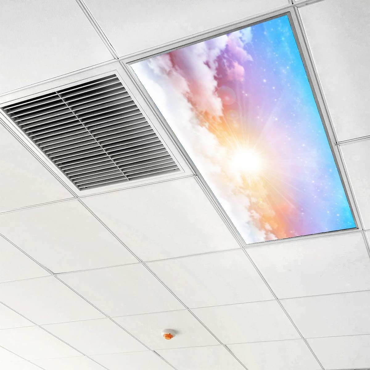 6 Pack Fluorescent Light Covers - 4' x 2' Decorative Magnetic Ceiling Light Panels with Sunshine Sky Design for Classroom, Office & Home - Reduce Glare & Create Relaxing Atmosphere