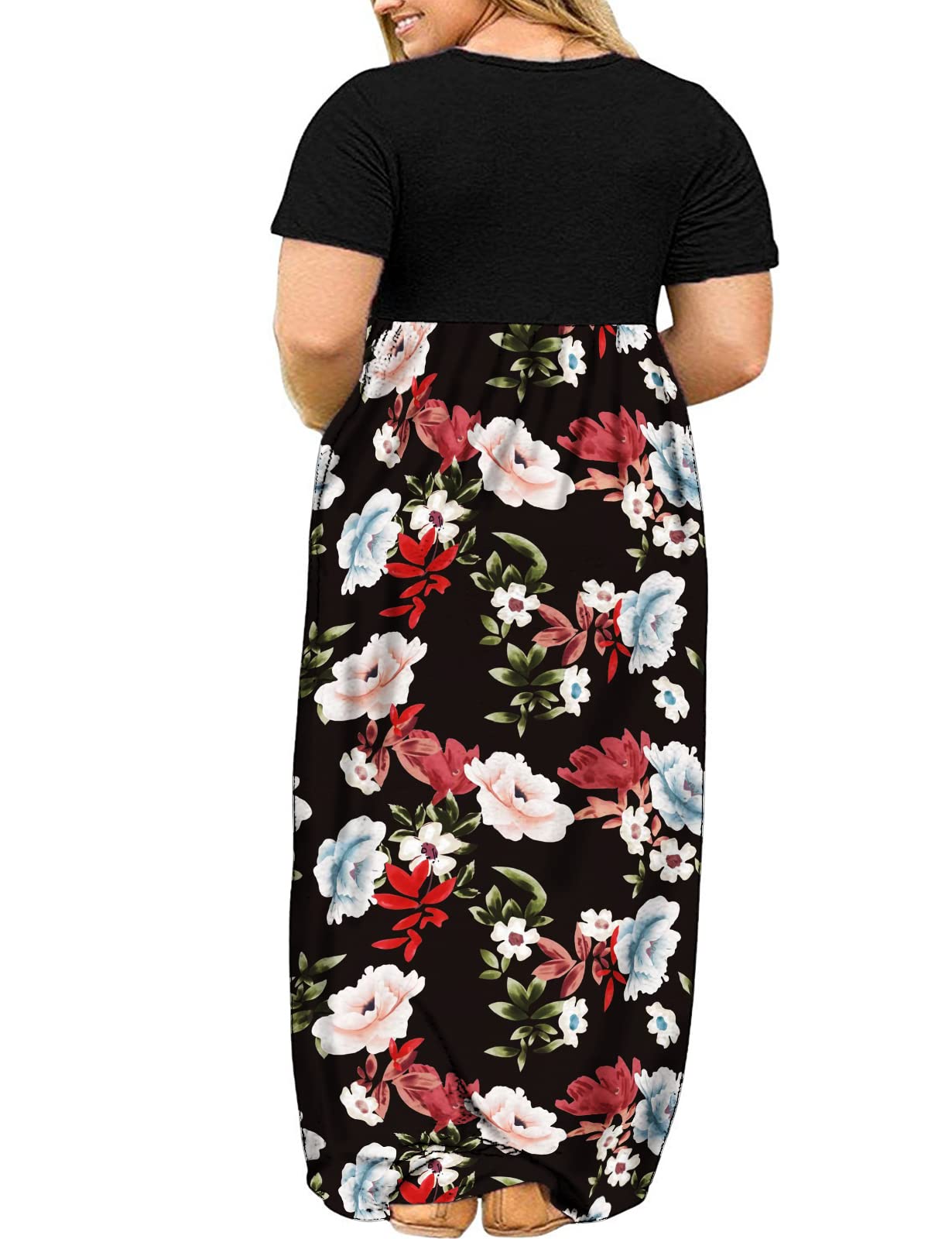 Kancystore Plus Size Women's Short Sleeve Maxi Dress with Pockets - Loose Fit Casual Summer Dress for Beach, Vacation & Everyday Wear