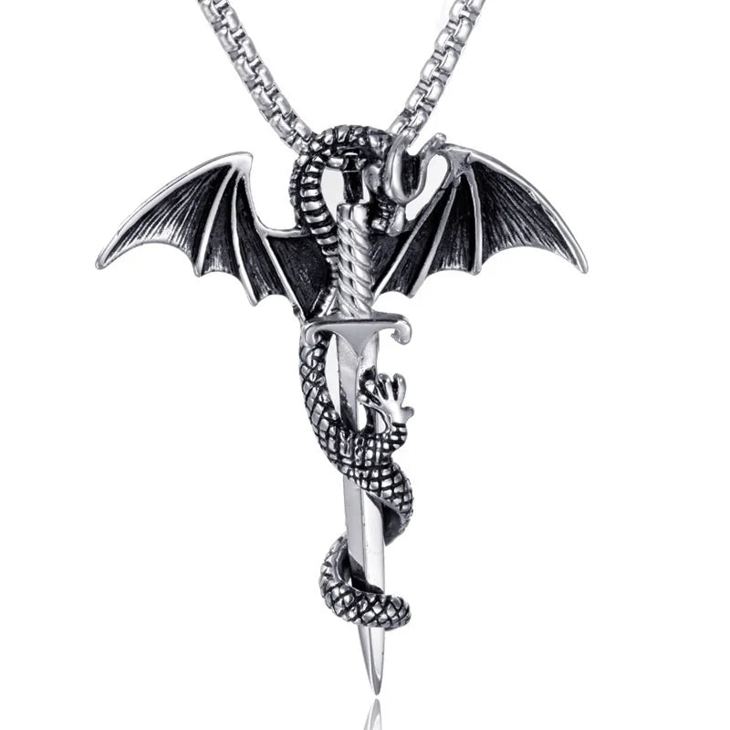 Dinosaur Pterodactyl Sword-Shaped Pendant Necklace - Jurassic Themed Jewelry for Men & Women - Perfect for Cosplay, Gifts, and Dinosaur Lovers
