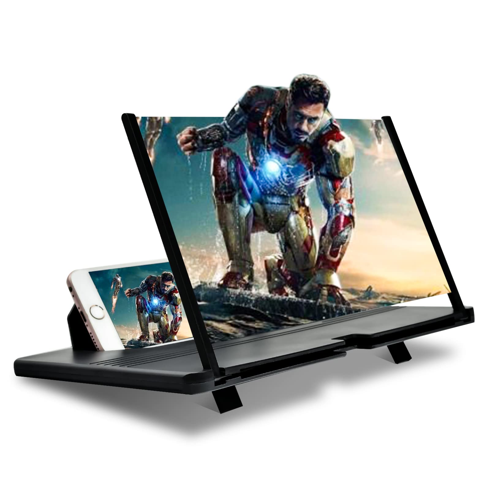 12 Inch Black Phone Magnifying Screen - 2023 Newest Foldable 3D Mobile Phone Stand & Screen Magnifier for Movies - Universal Smartphone Compatible (2-10 inches) - Perfect for Home Entertainment, Travel & Bedtime Viewing