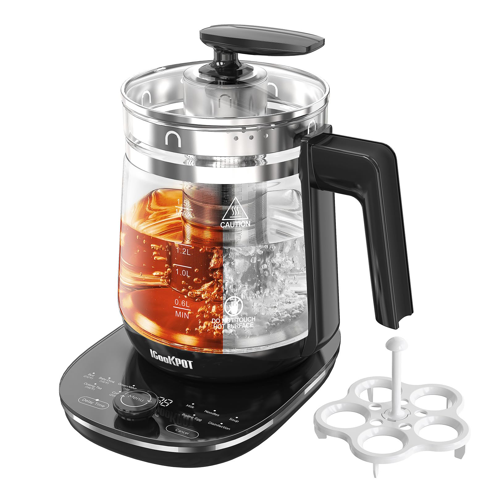 Electric Glass Tea Kettle with Removable Tea Infuser - 1.5L Stainless Steel, 1200W Fast Boiling & Precise Temperature Control - Perfect for Brewing Tea, Coffee, and Herbal Infusions at Home or Office