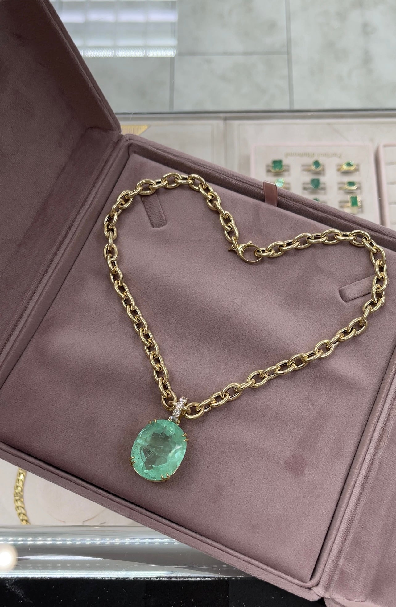 63.14 Carat Genuine Colombian Emerald & Diamond 18K Gold Pendant - Light Green Oval Cut Natural Gemstone Jewelry for Women - Perfect for Weddings, Anniversaries & Special Occasions