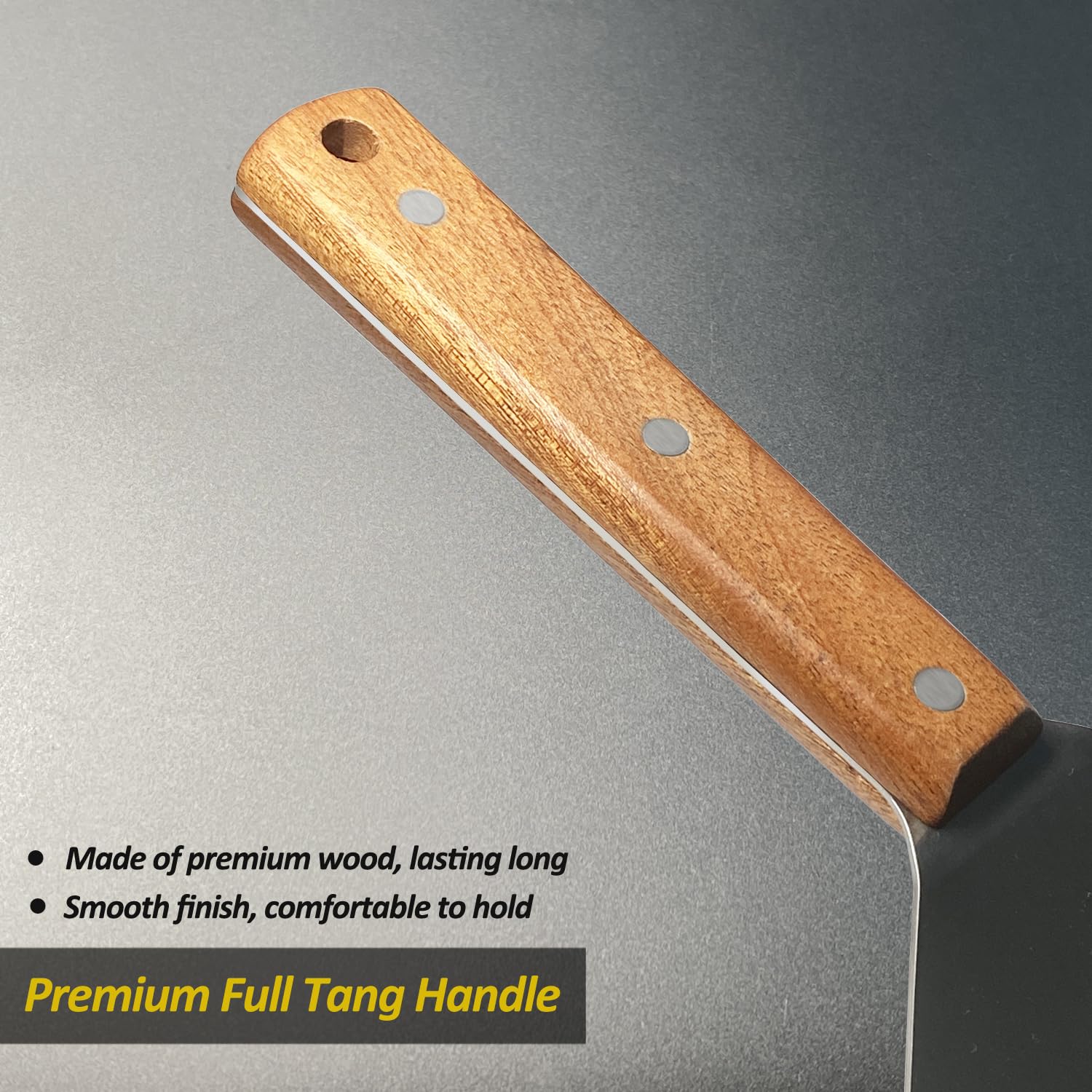Premium Extra Wide Metal Spatula - 6 x 5 Inch Large Cooking Turner with Full Tang Wooden Handle & Beveled Edges - Perfect for Flipping Pancakes, Burgers, Eggs on Skillets, Griddles & Outdoor Grills - Ideal Kitchen Tool for BBQ, Camping & Home Cooking