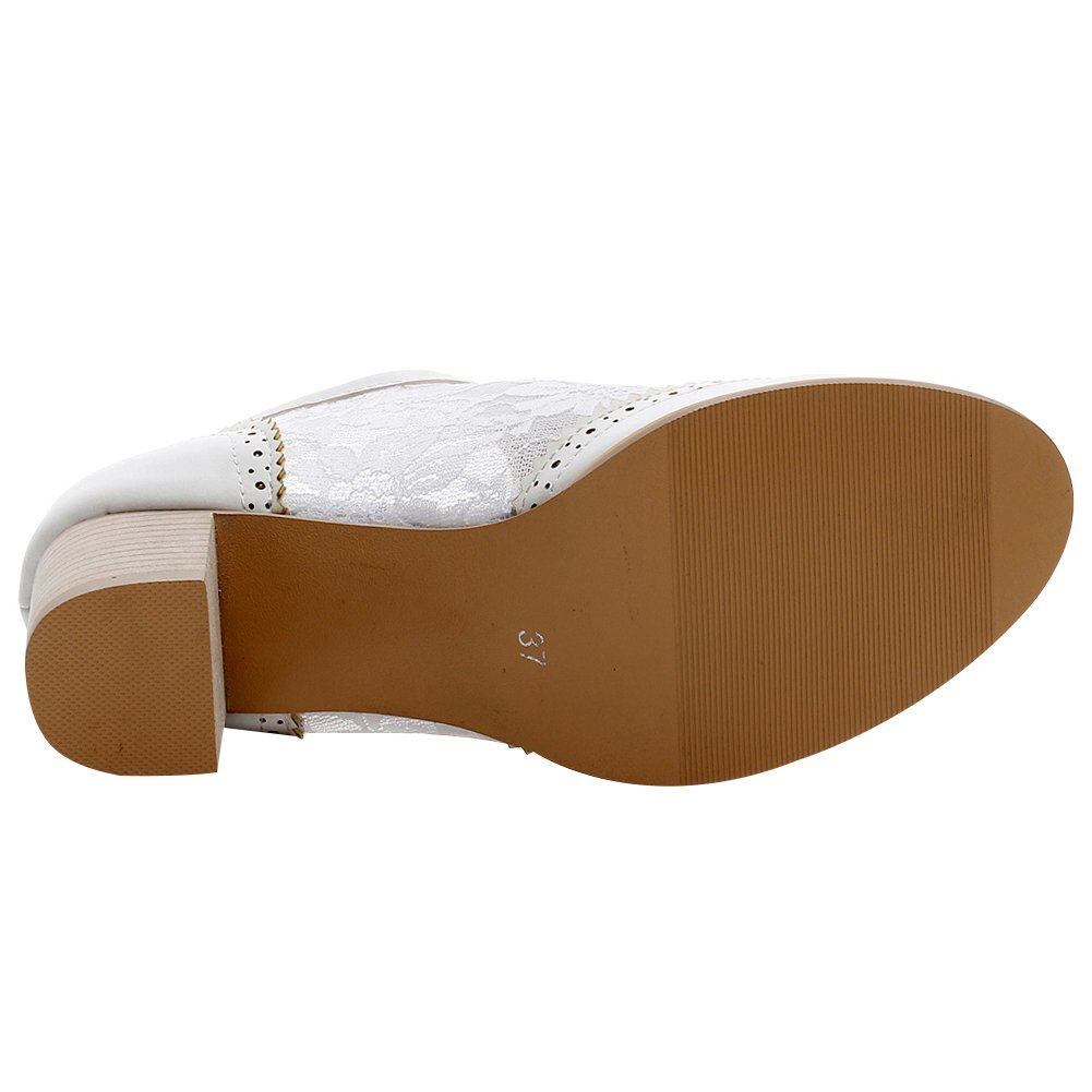 ANUFER Women's Elegant Lace Bridal Wedding Shoes - Block Heel Oxfords Dress Shoes for Bride, Prom, Party & Formal Occasions