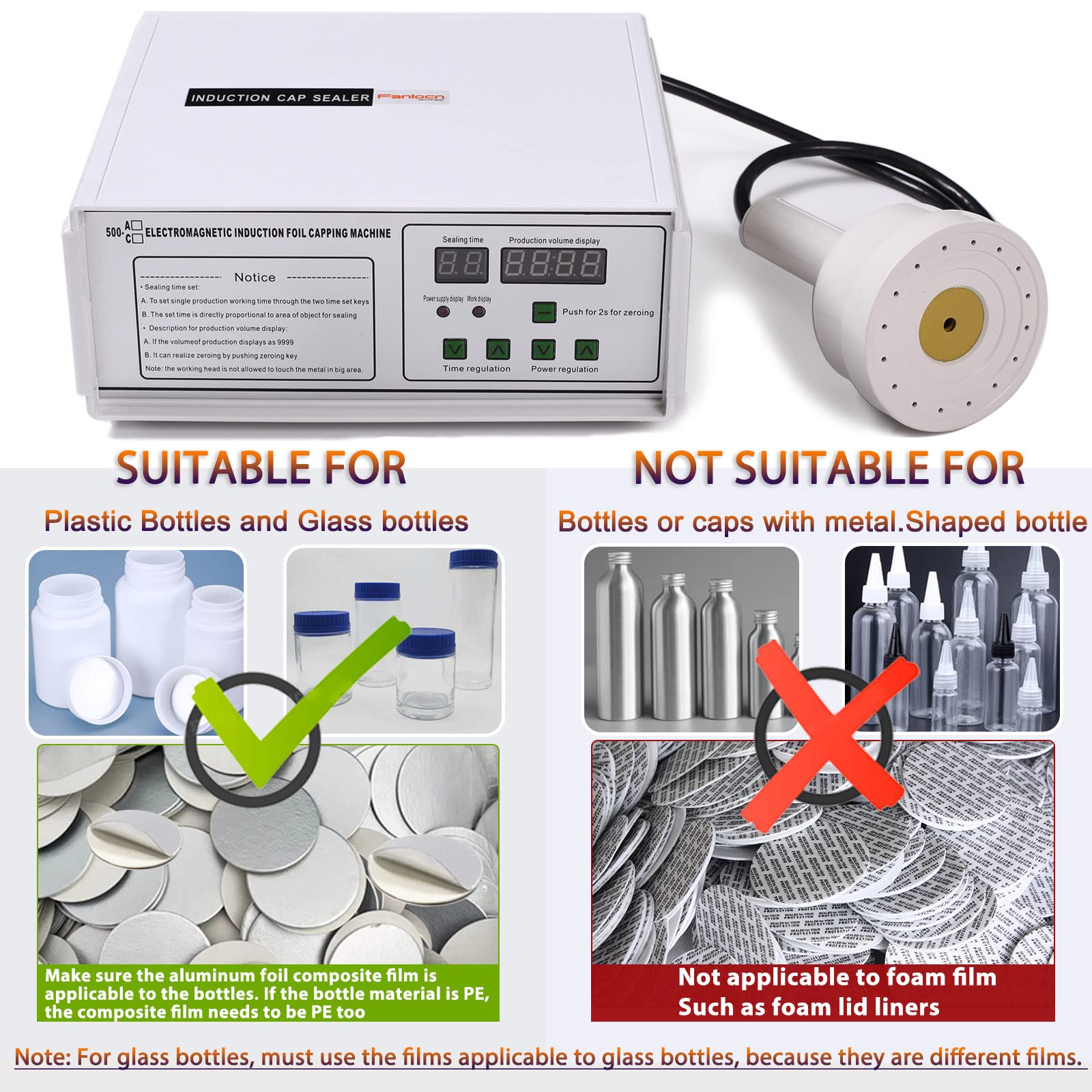Premium Bottle Cap Sealer Machine - Manual Electromagnetic Induction Sealer for 20-100mm Plastic & Glass Bottles (500A-110V) - Ideal for Home Brewing, DIY Cosmetics & Small Business Packaging