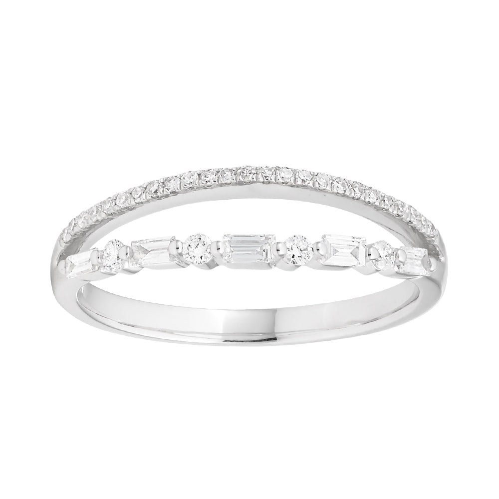 9ct White Gold Diamond Ring - 1/4 Carat Brilliant & Baguette Cut Diamonds for Engagement, Wedding & Anniversary Gifts