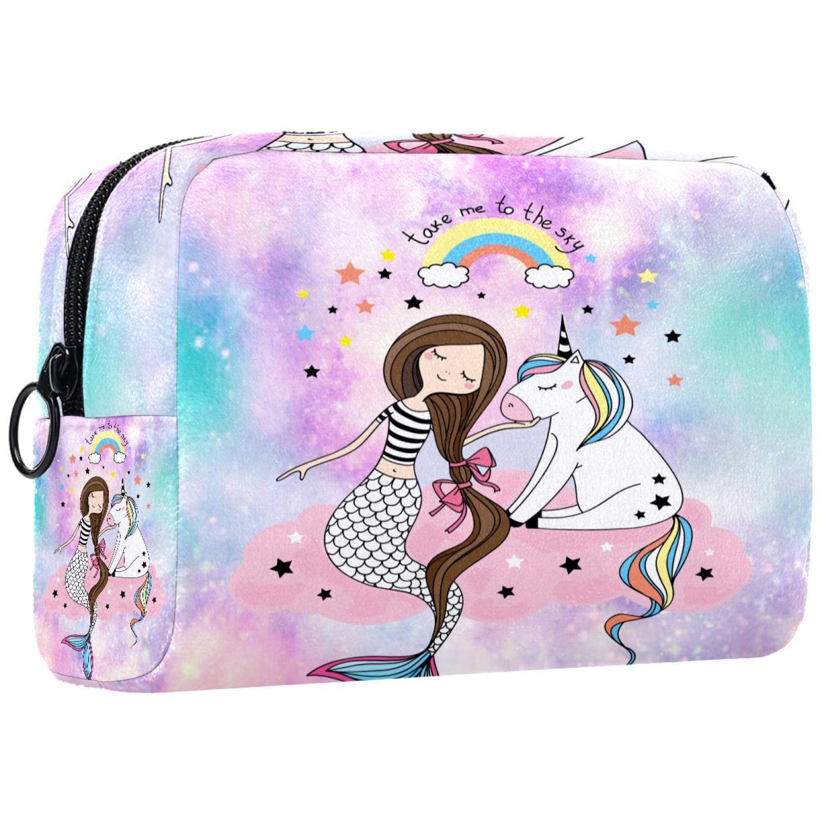 Small Makeup Bag for Women - Travel Cosmetic Organizer with Galactic Mermaid & Unicorn Print - Perfect for Travel, Gym & Everyday Use