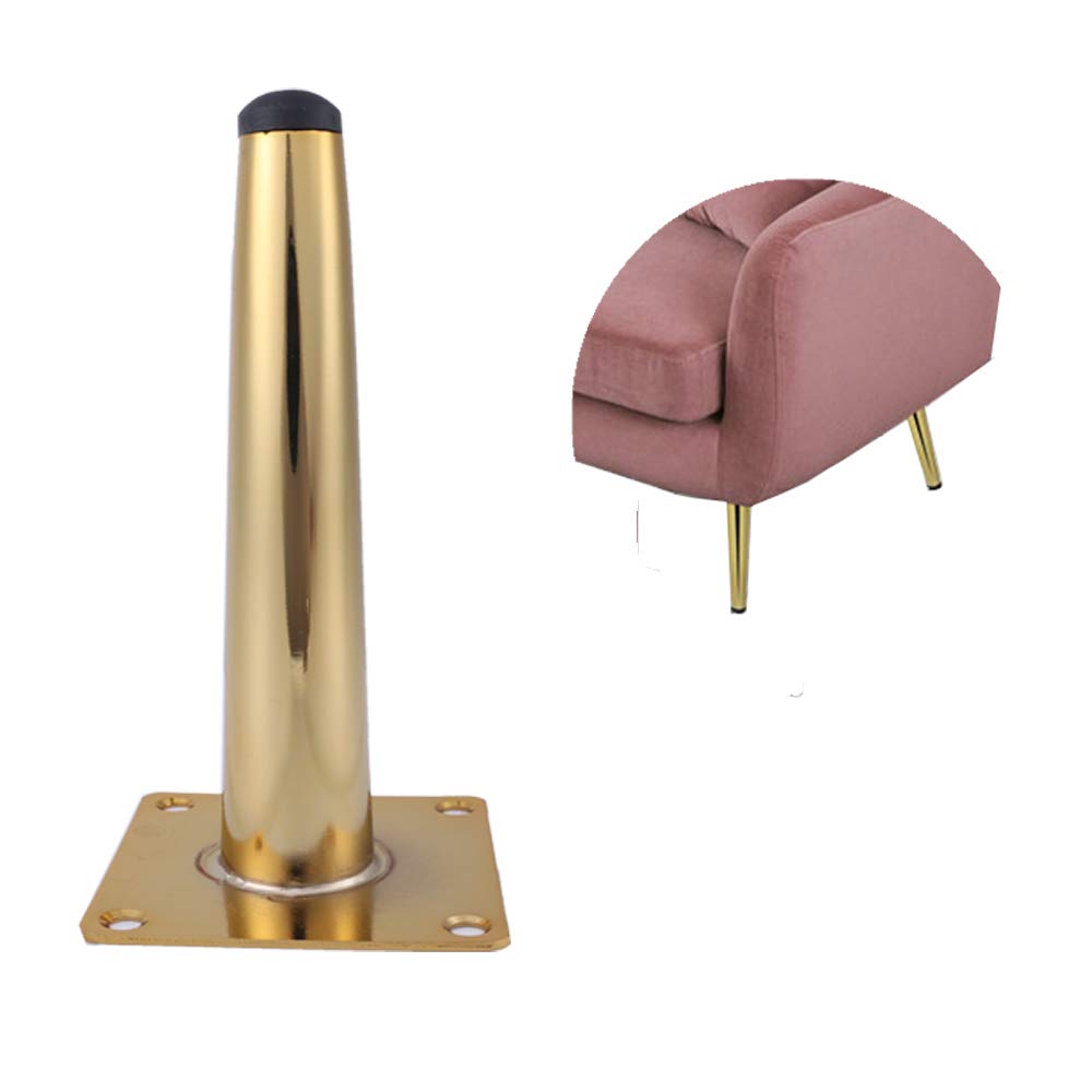 4 Inch Gold Steel Round Tapered Furniture Legs - Modern Straight Metal Sofa Feet for Cabinet, Couch & Table (4 Pack) | Durable Hardware for Living Room, Bedroom & Office Furniture Upgrade