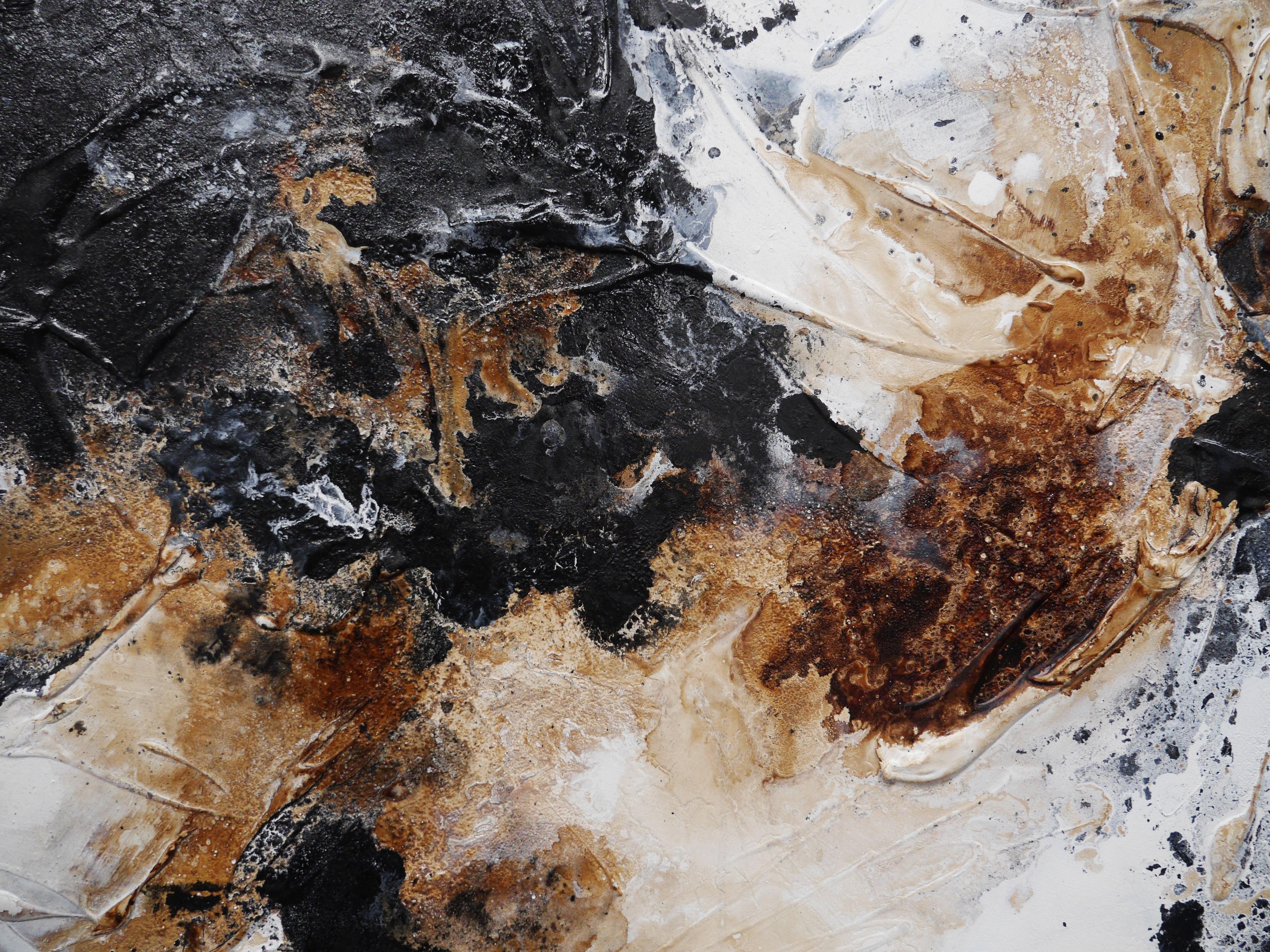 190cm x 100cm Modern Abstract Textured Painting in Rust Black Slate White - Perfect for Living Room, Bedroom or Office Wall Decor