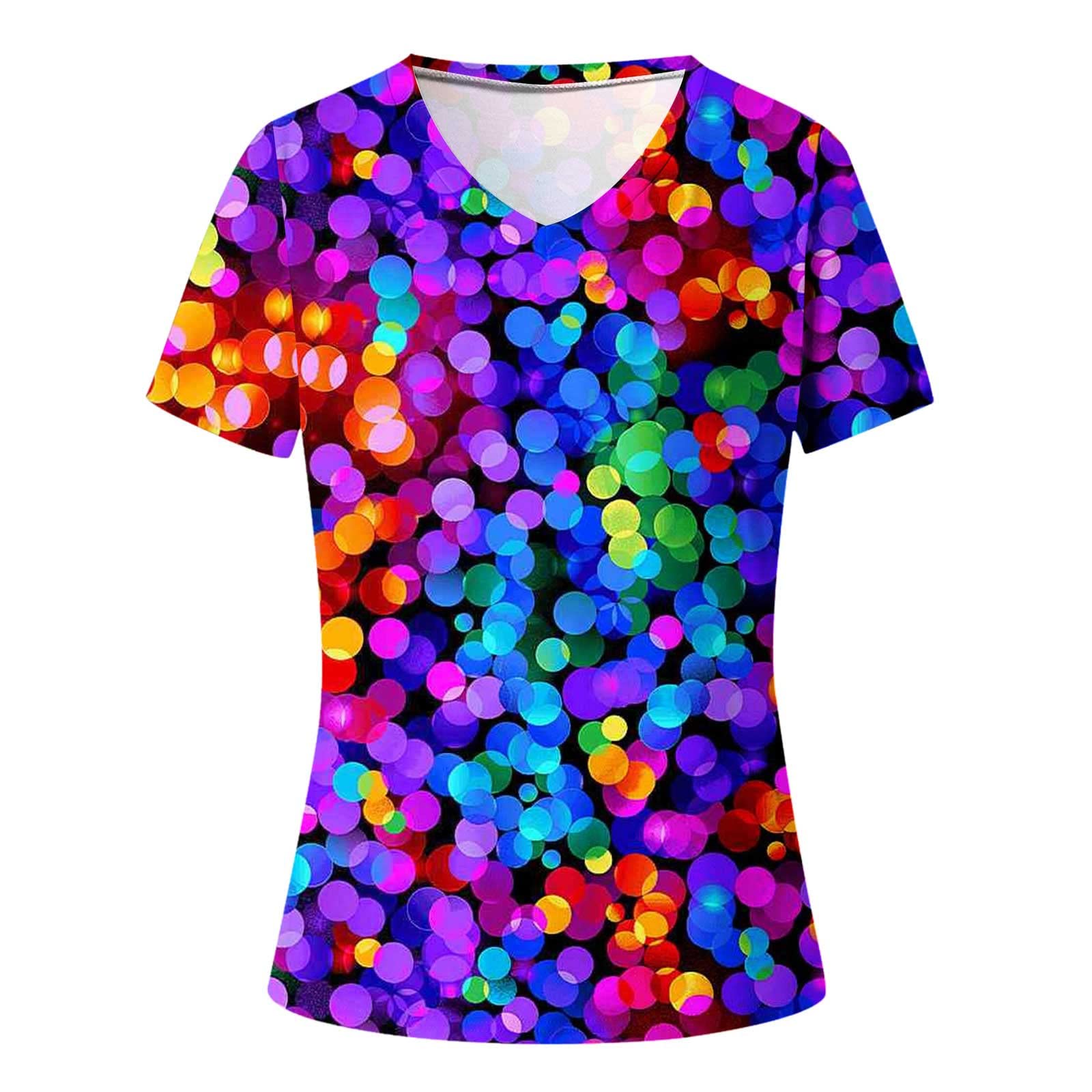 Women's Summer Wild Floral Print Short Sleeve V-Neck Loose Fit Casual T-Shirt | Neon Color Blouse | Fashion Tee for Beach, Vacation & Everyday Wear