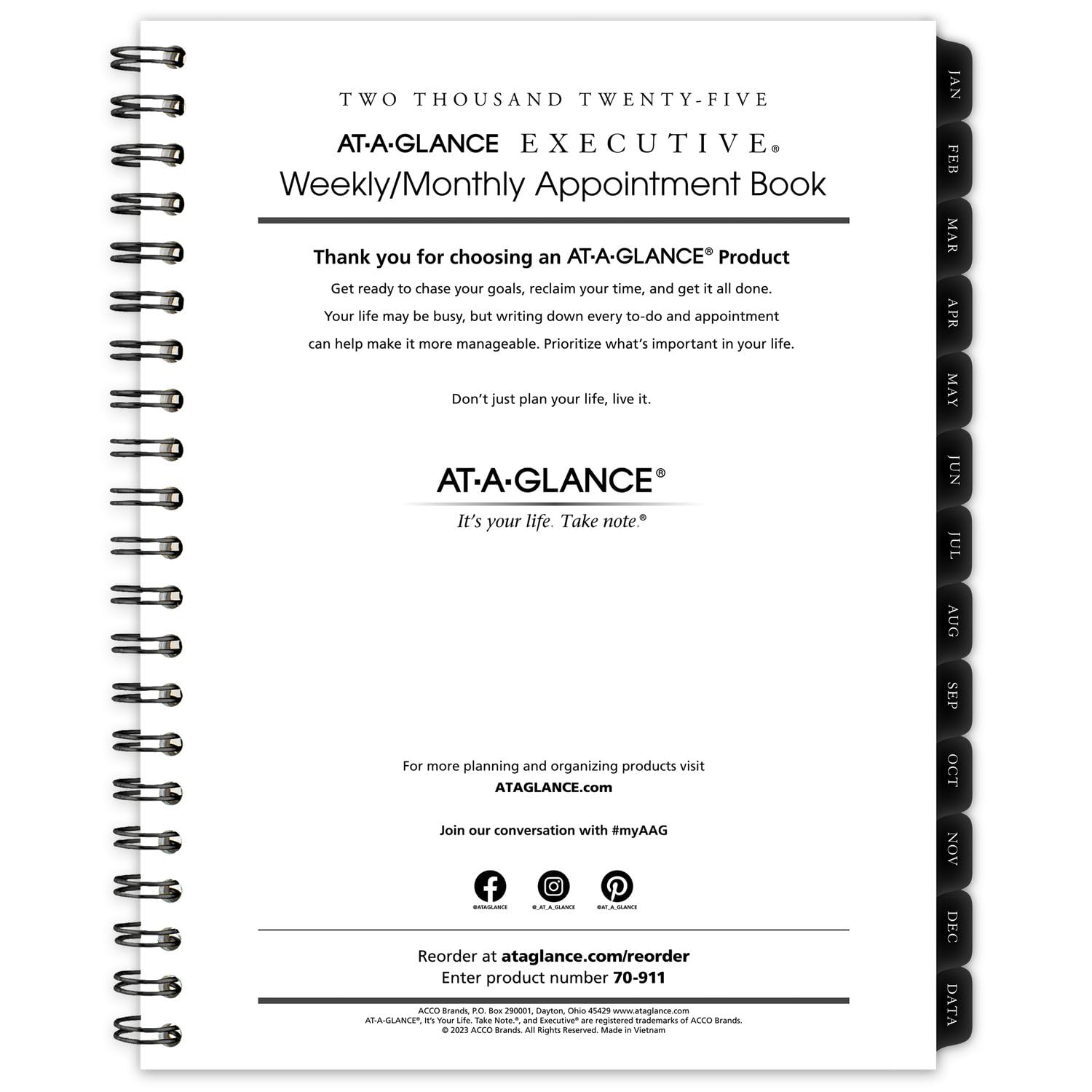AT-A-GLANCE Executive 2025 Planner Refill - Weekly & Monthly Calendar, 8.25