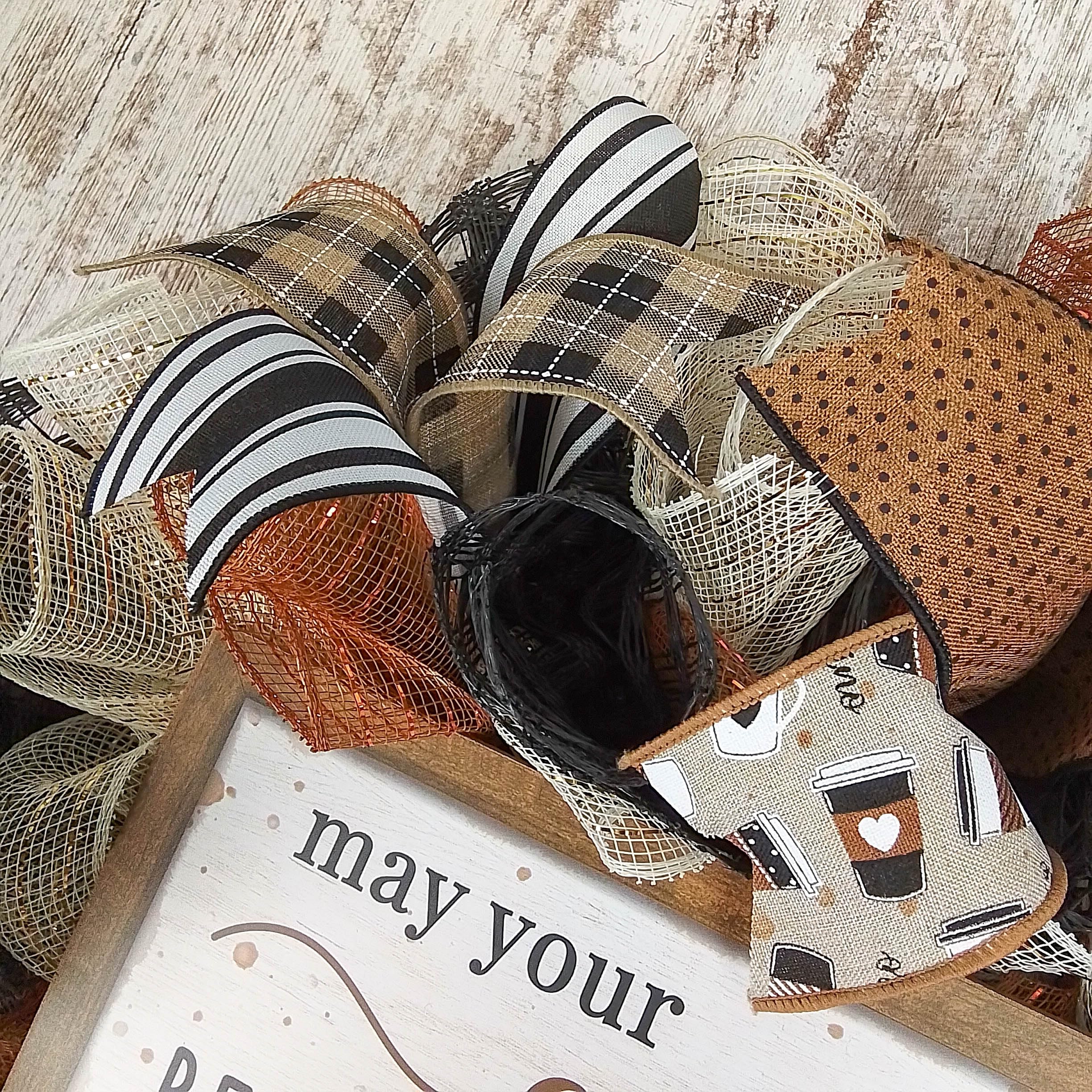 Farmhouse Coffee Wreath - Rustic Burlap Decor for Coffee Lovers - Brown Black White Wall Hanging - Perfect for Kitchen, Living Room & Coffee Shop Decor