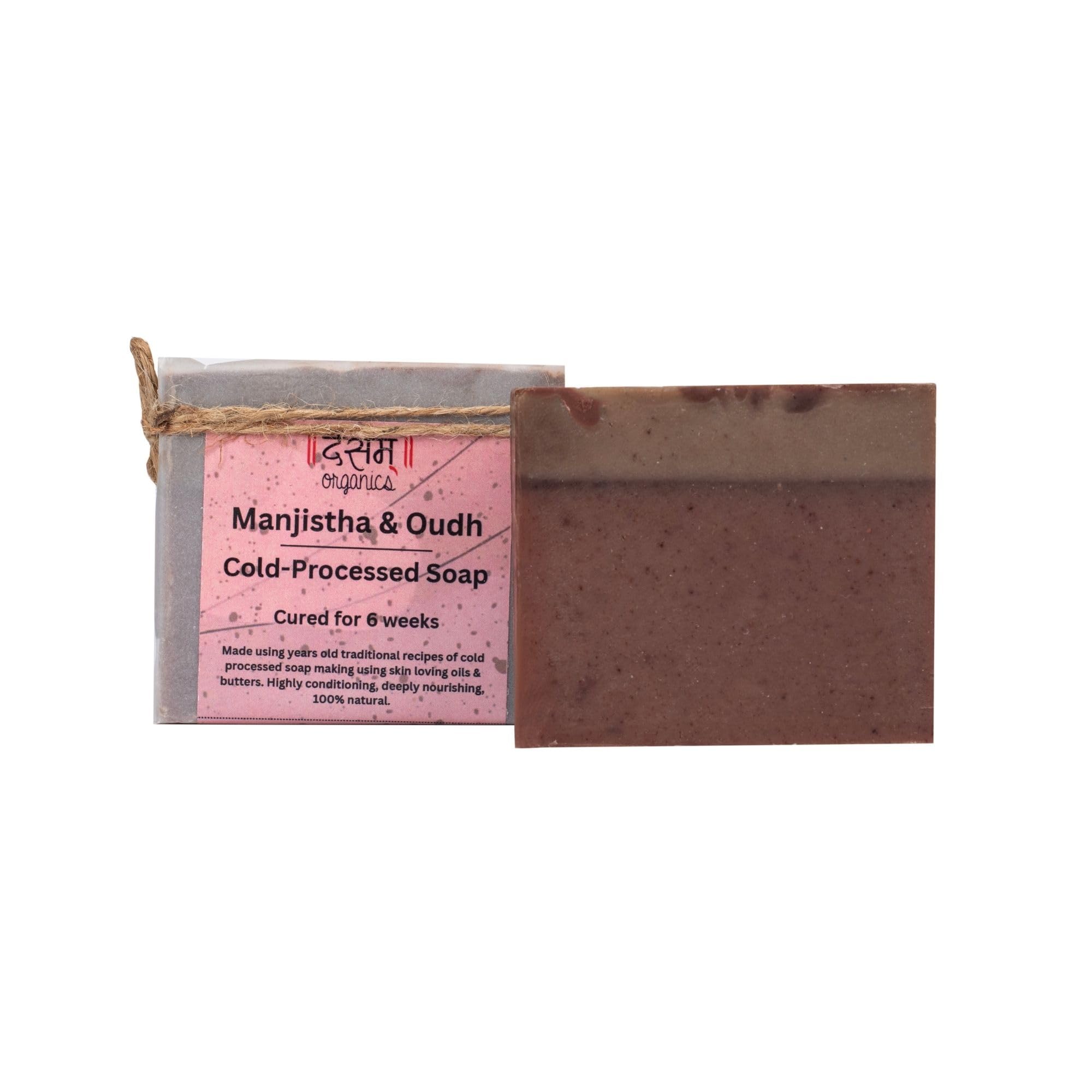 Desam Organics Manjistha & Oudh Cold Processed Handmade Soap Bar - Natural Ayurvedic Skincare for Glowing Complexion - Perfect for Daily Face & Body Cleansing, Spa & Gift Sets