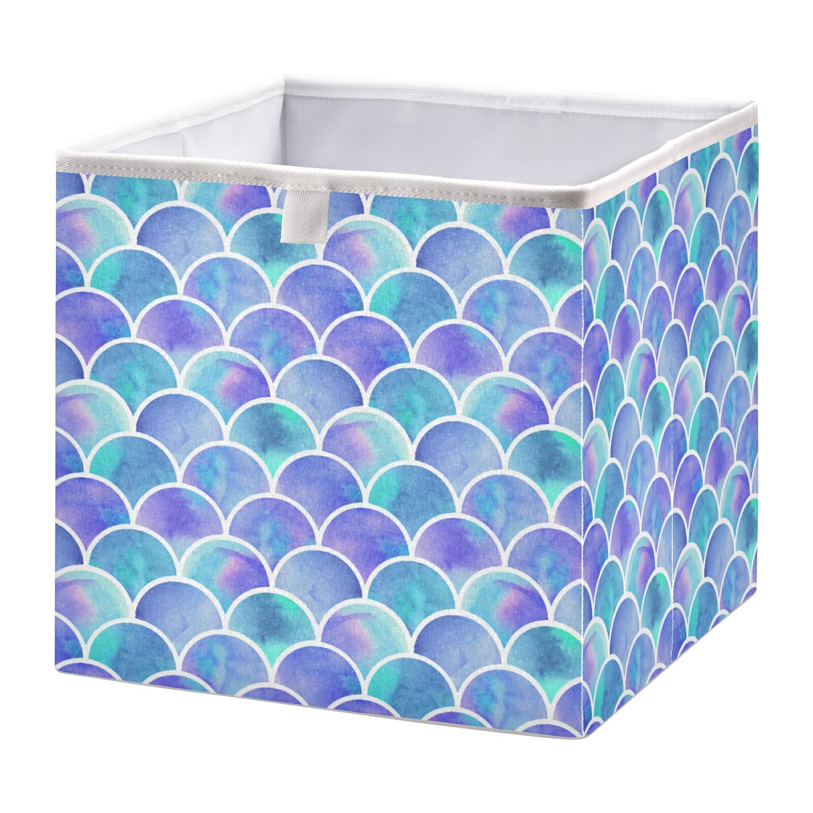 Foldable Collapsible Storage Baskets - 11 x 11 Inch Colorful Mermaid Design Organizer Bins for Shelves, Pantry, Bathroom, Nursery & Toy Closet | Perfect for Home Organization & Kids Room Decor