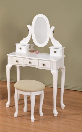 White Vanity Table Set with Jewelry Armoire, Makeup Desk, Drawers & Mirror Bench - Perfect for Bedroom Dressing & Cosmetics Organization