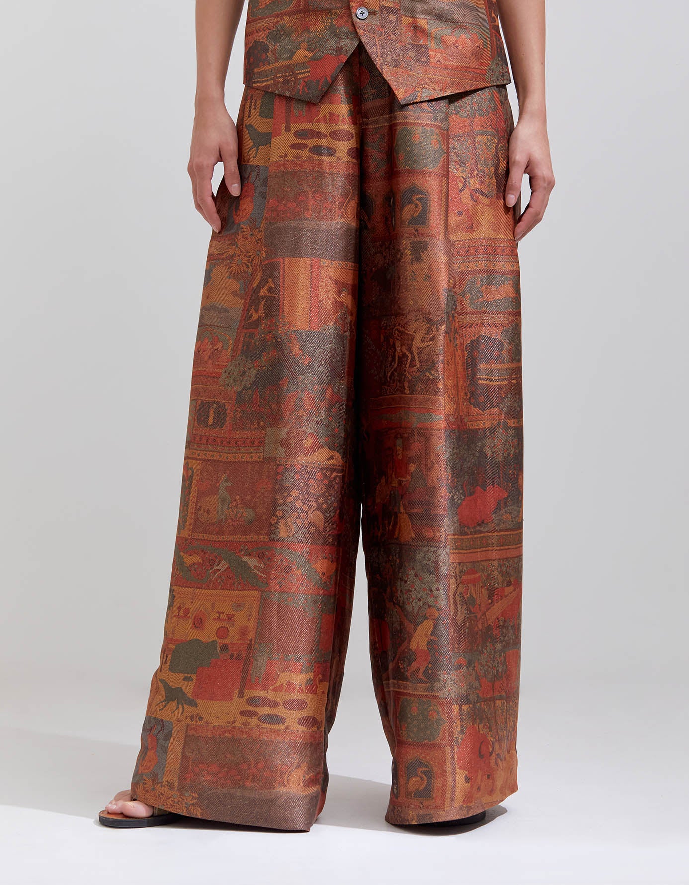 Terracotta Silk Brocade Vest with Zig Zag Pattern - Elegant Women's Fashion Top for Parties, Weddings & Special Occasions